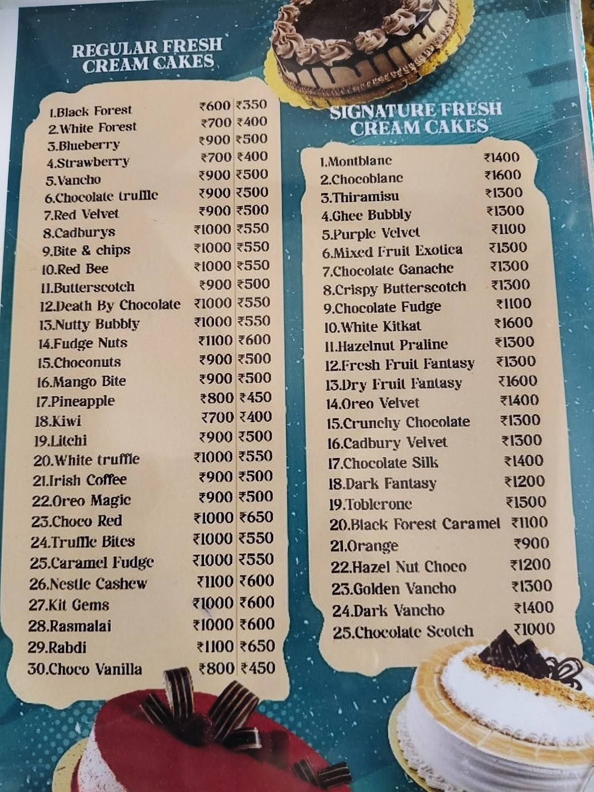 Kings Bakes menu