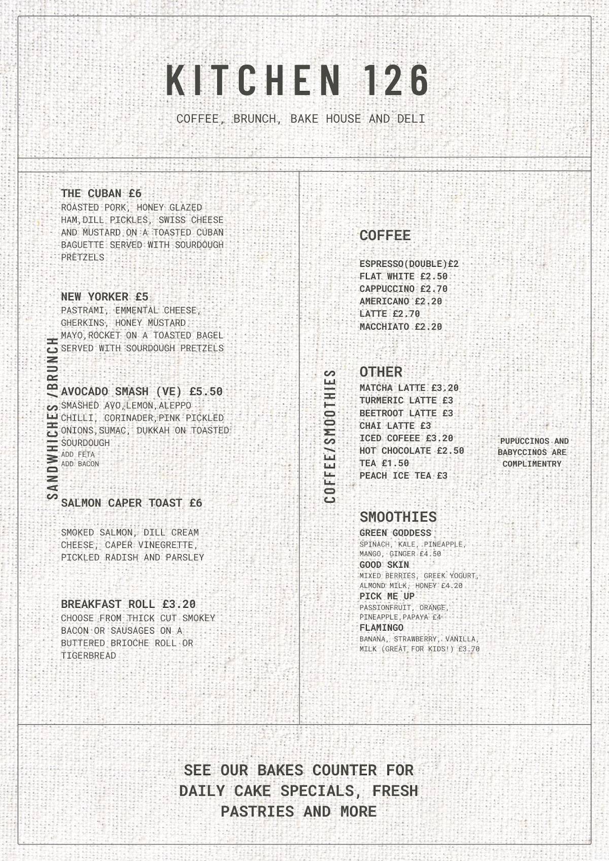 Menu at Kitchen 126 cafe, Coventry