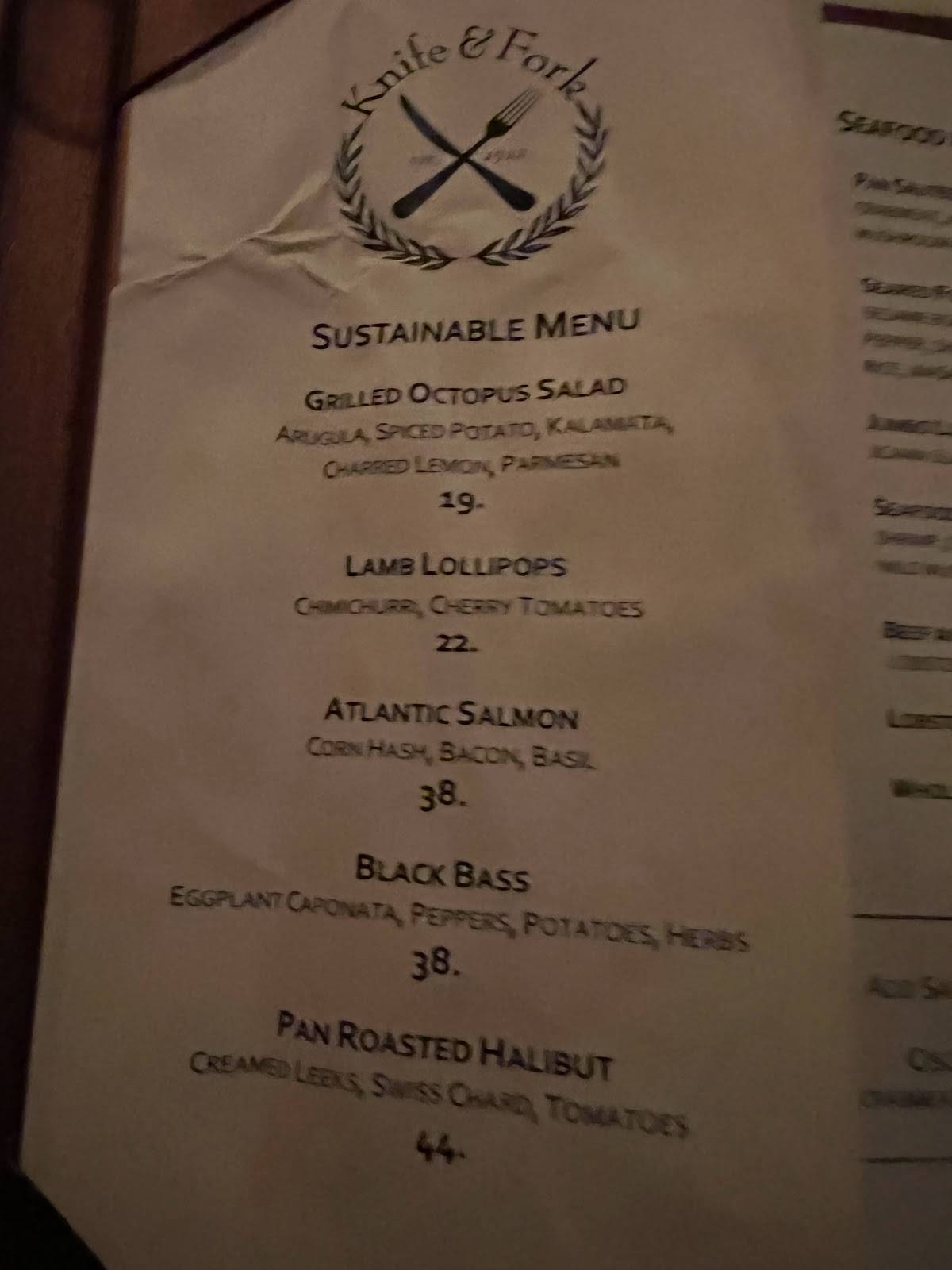 Menu at Knife and Fork Inn pub & bar, Atlantic City