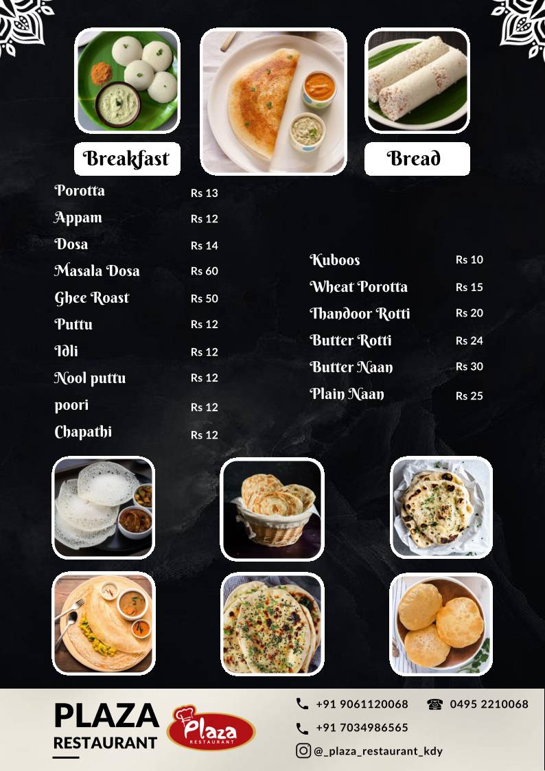 Plaza Restaurant, Koduvally menu