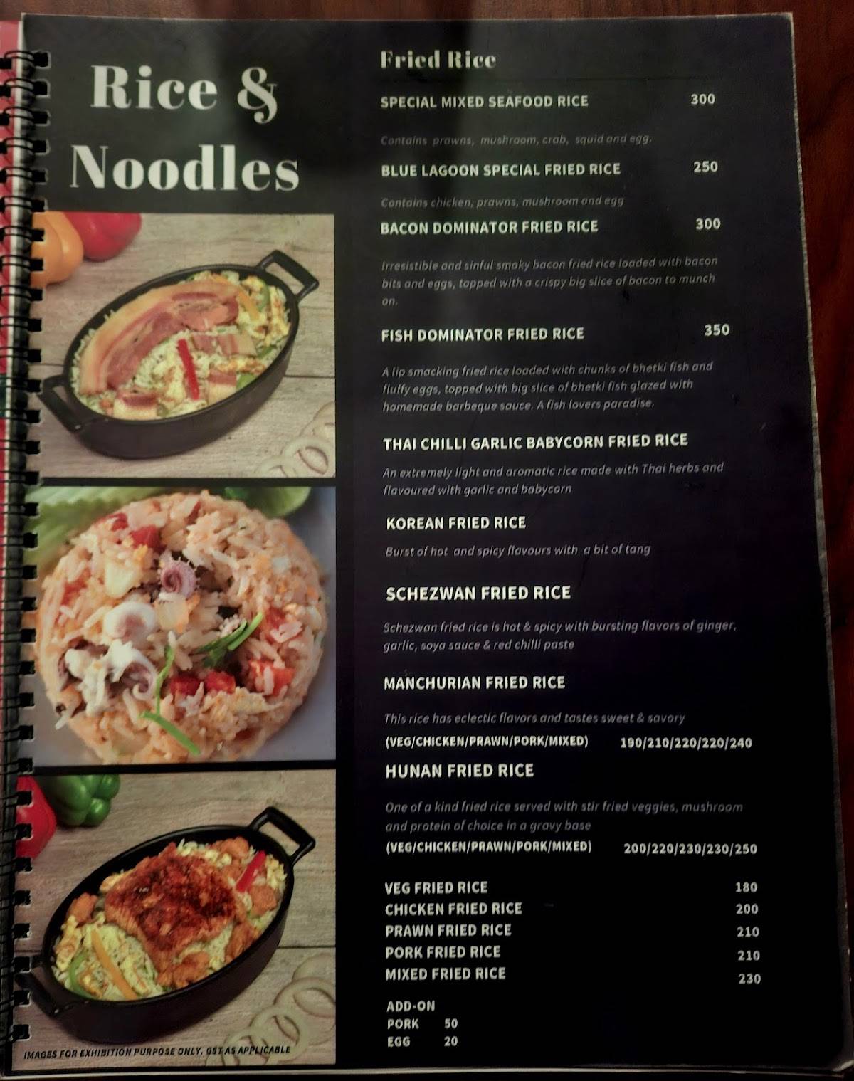 Blue Lagoon Restaurant menu