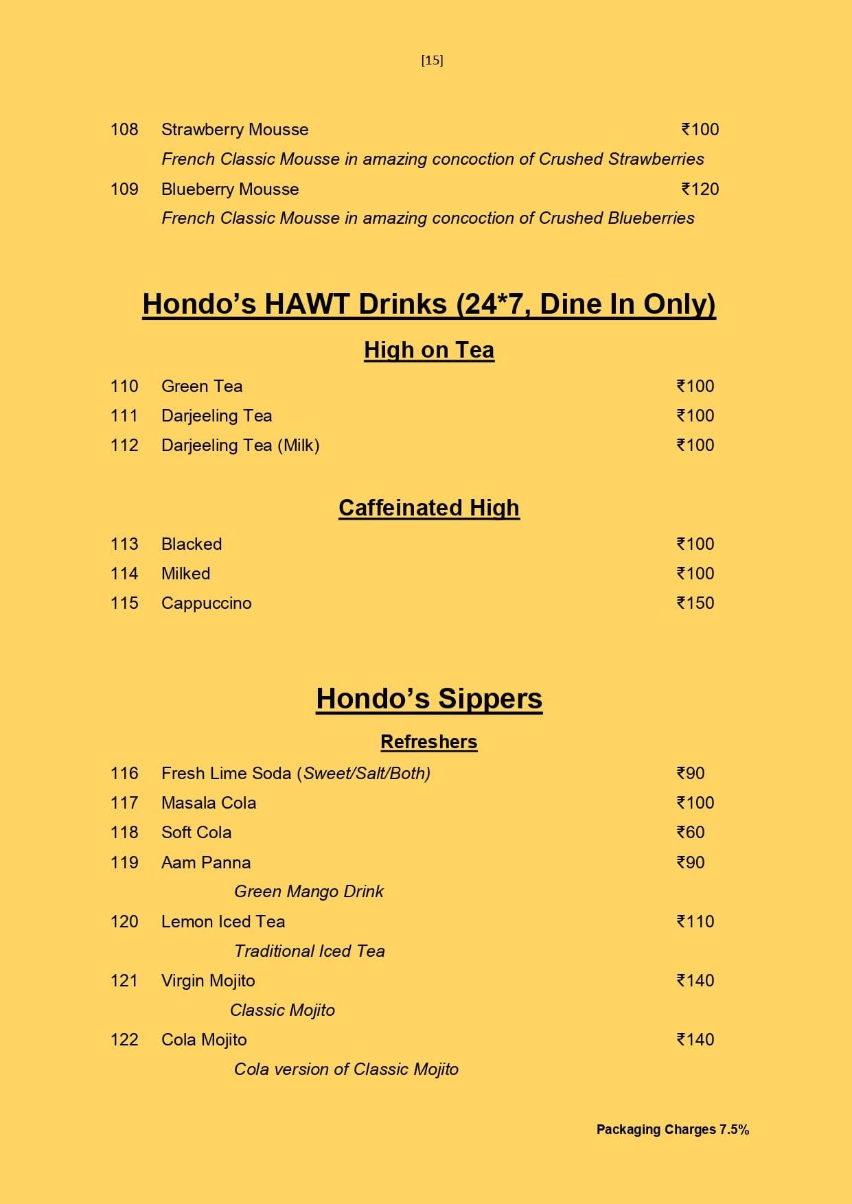 Hondo's #2 menu