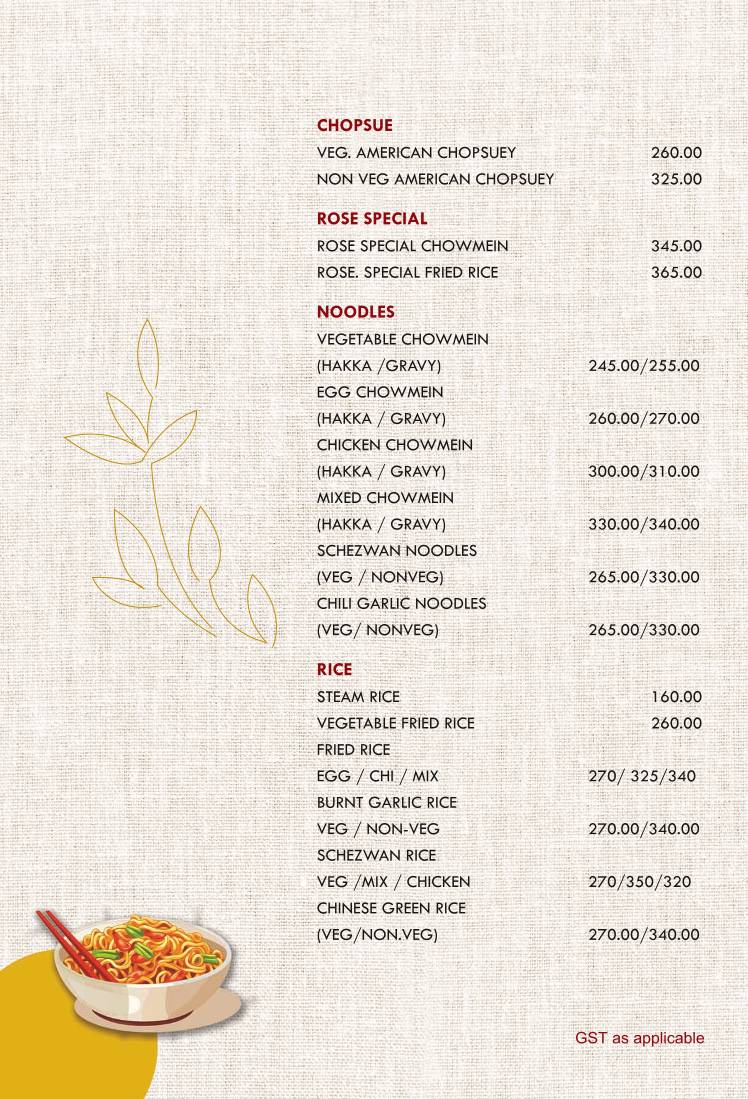The Rose (Kankurgachi) menu