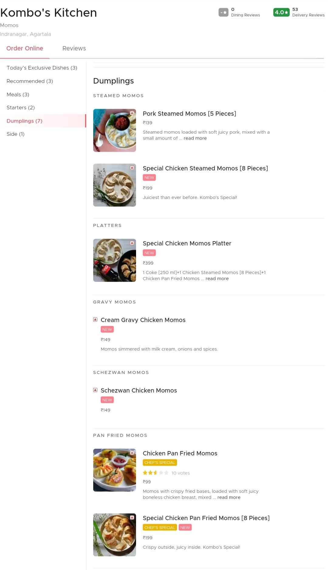 Kombo's Kitchen menu