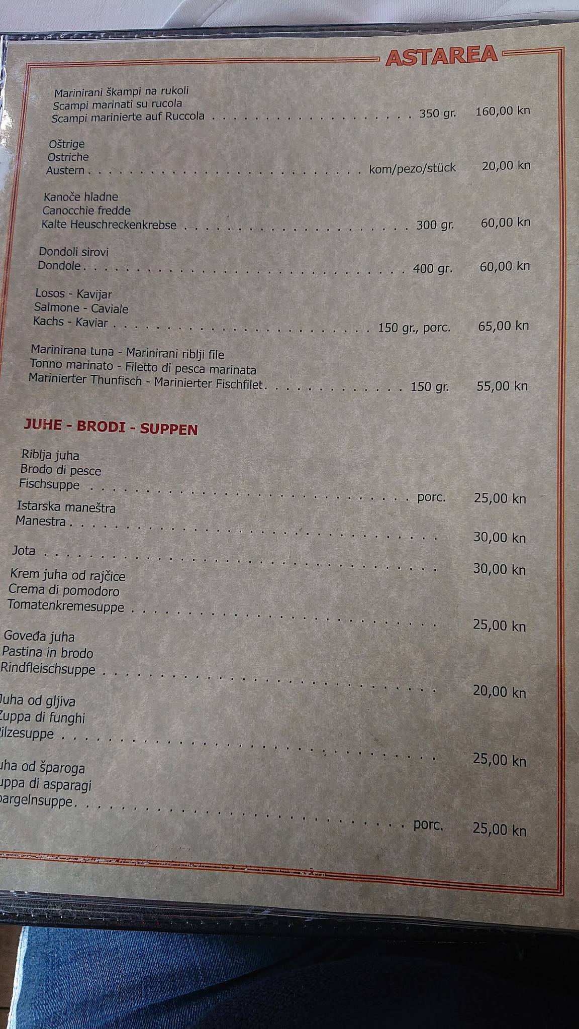 Menu di Konoba Astarea 