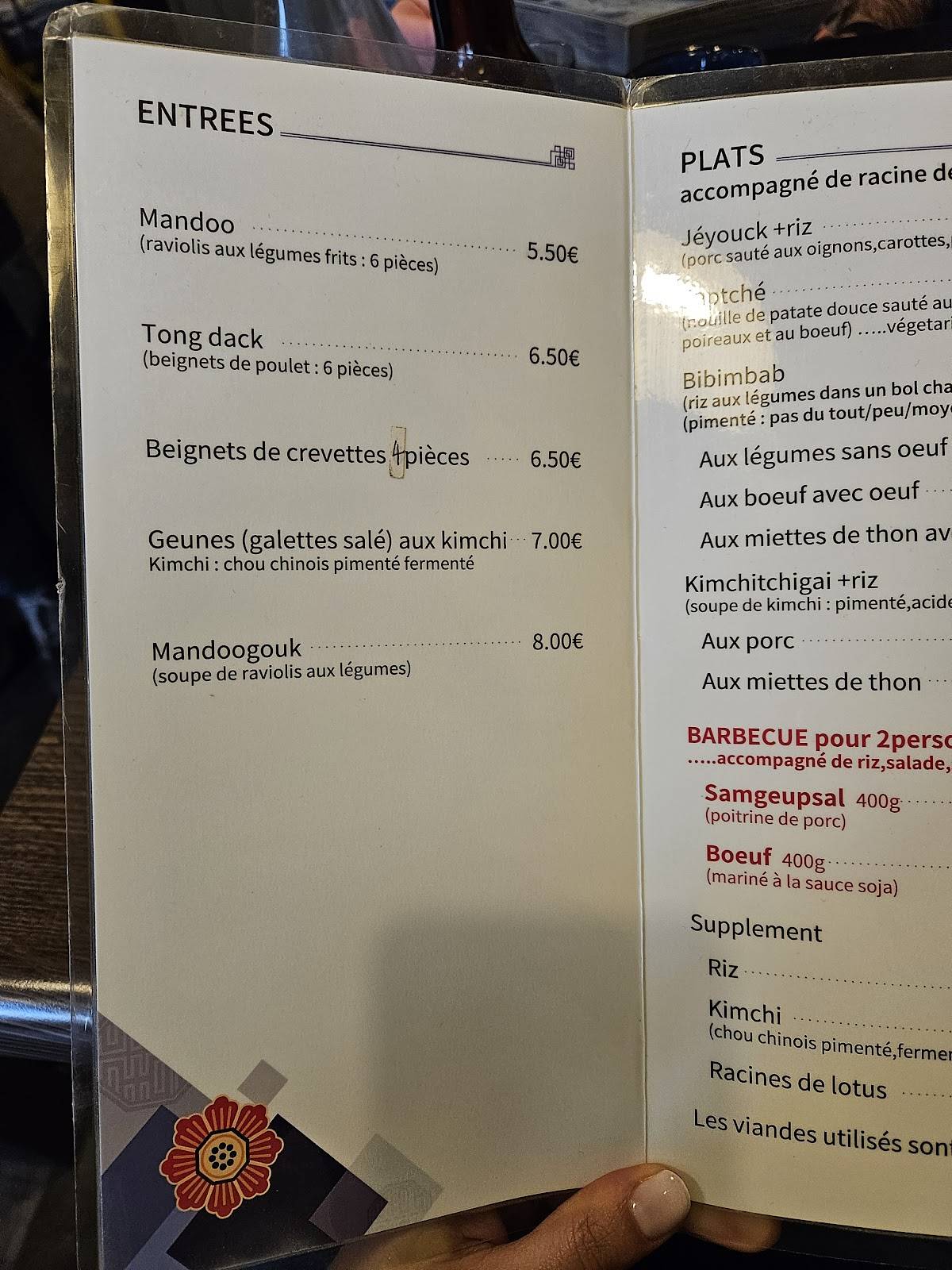 Menu de La Corée