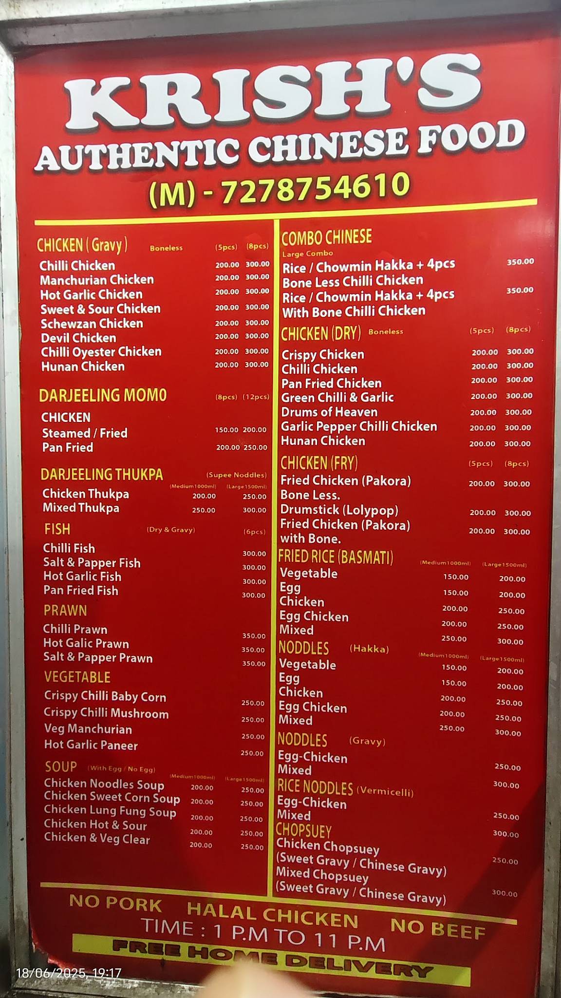 Krish's Chinese Fast Food menu