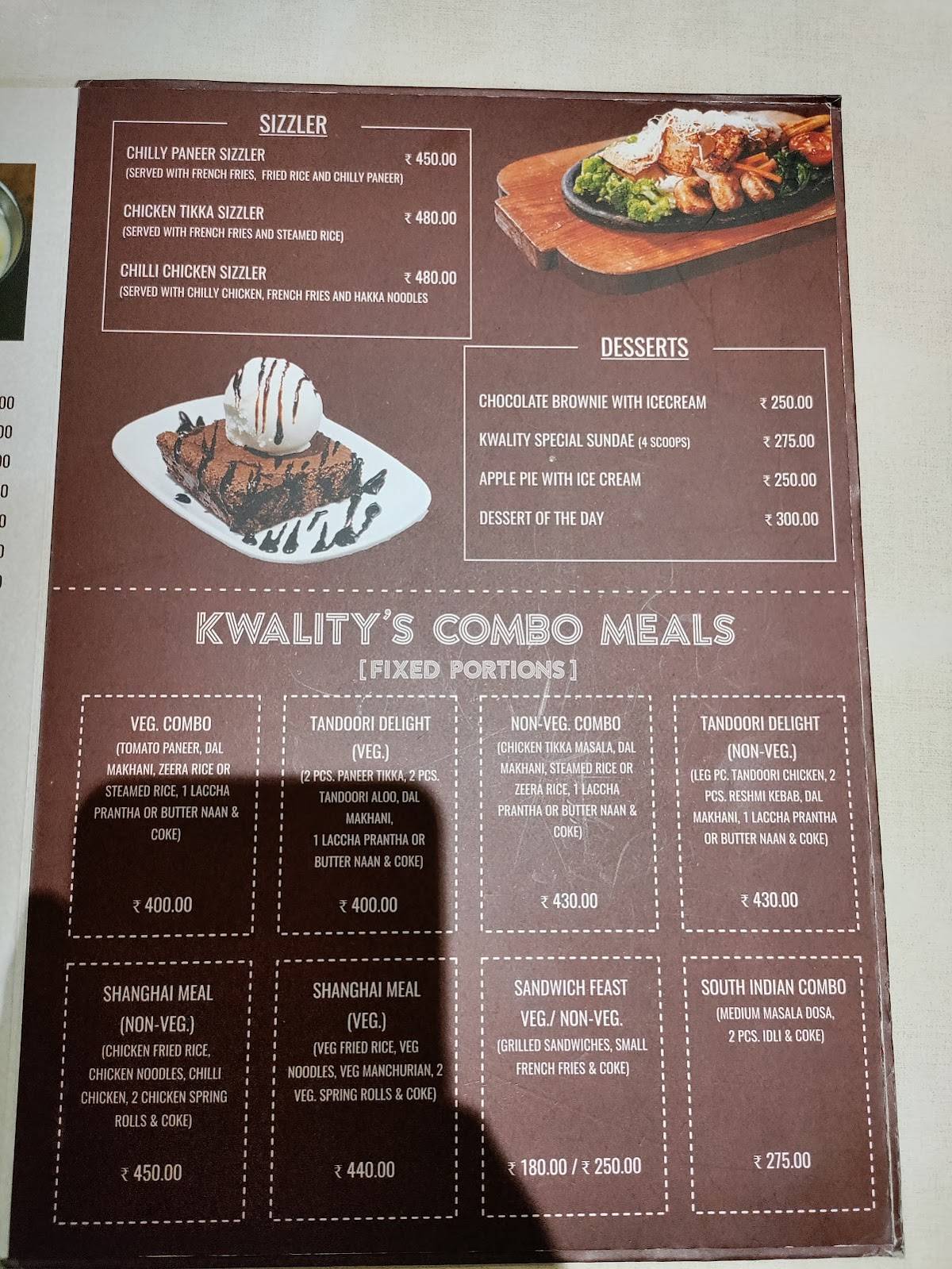 Kwality Restaurant menu
