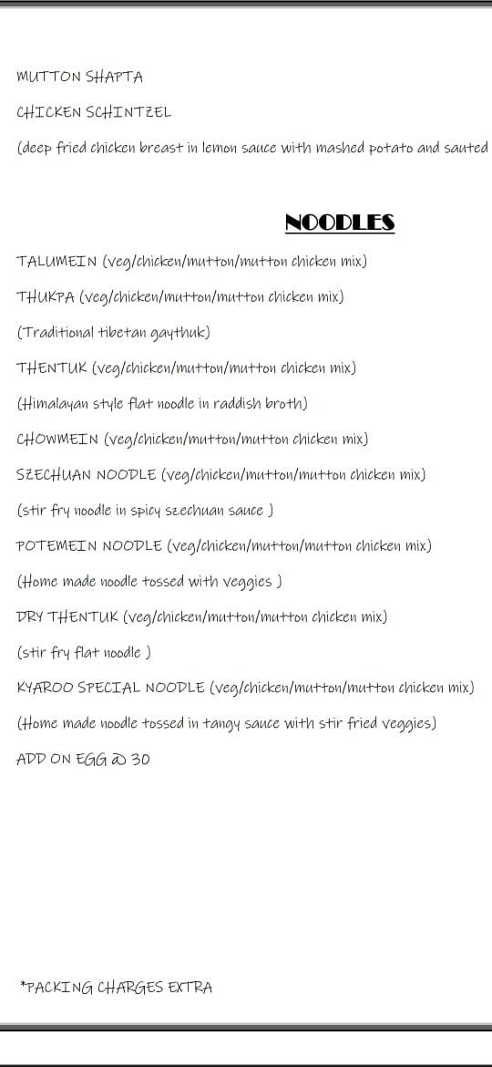 Kyaroo House menu