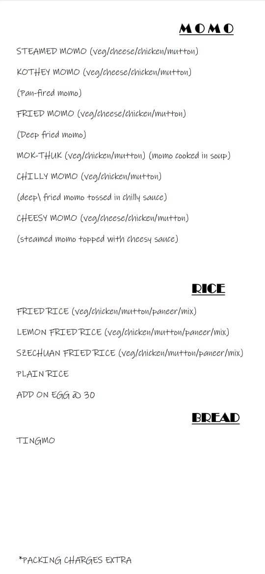Kyaroo House menu