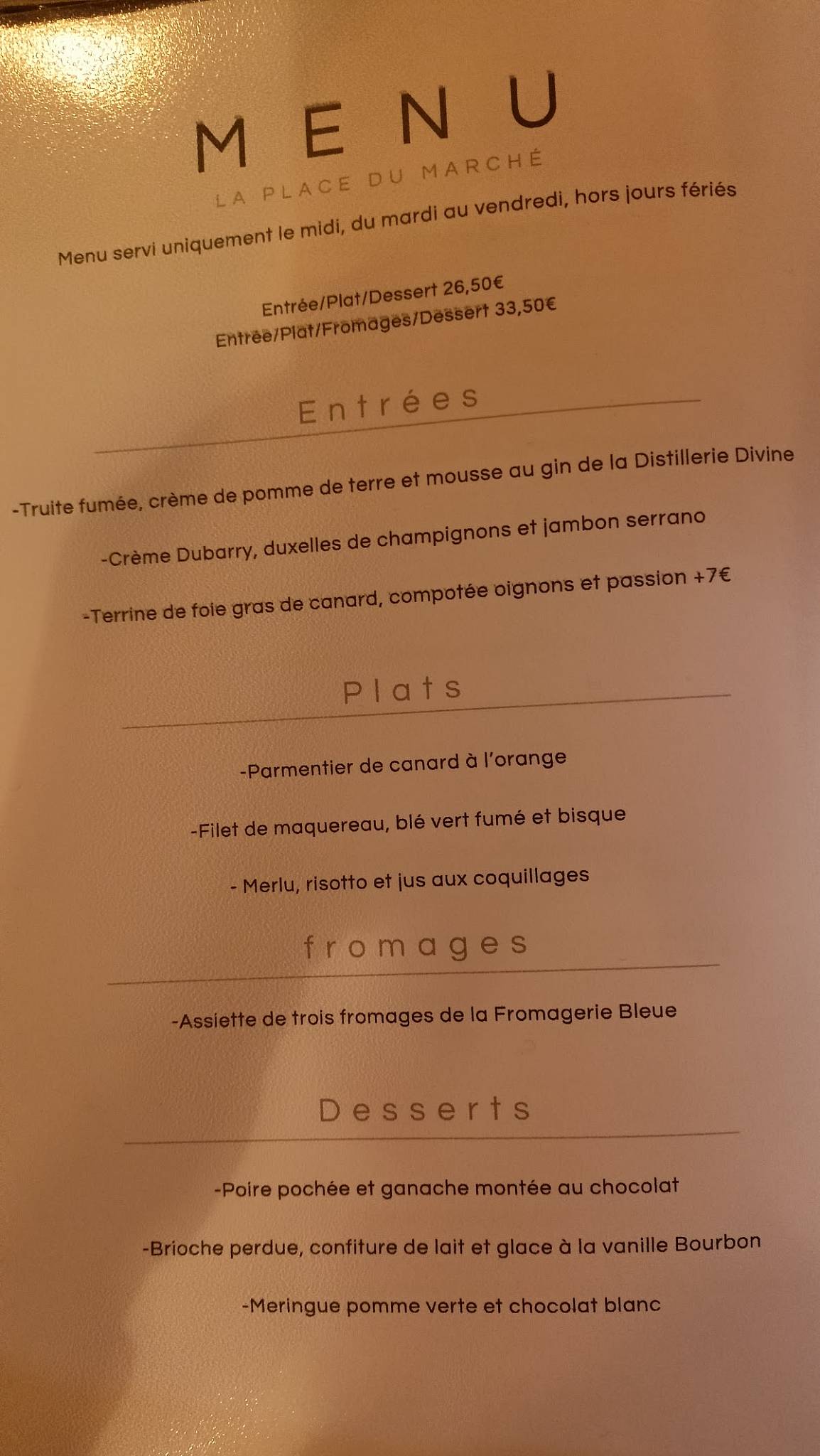 Menu de L’ Ambroisie