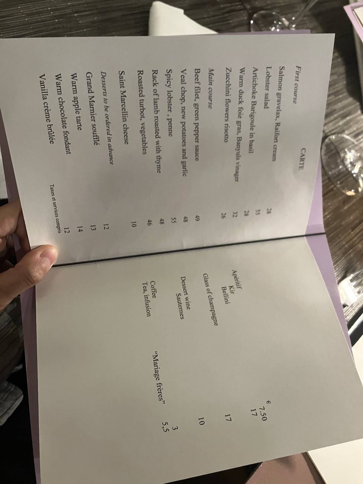 Menu de L'Affable