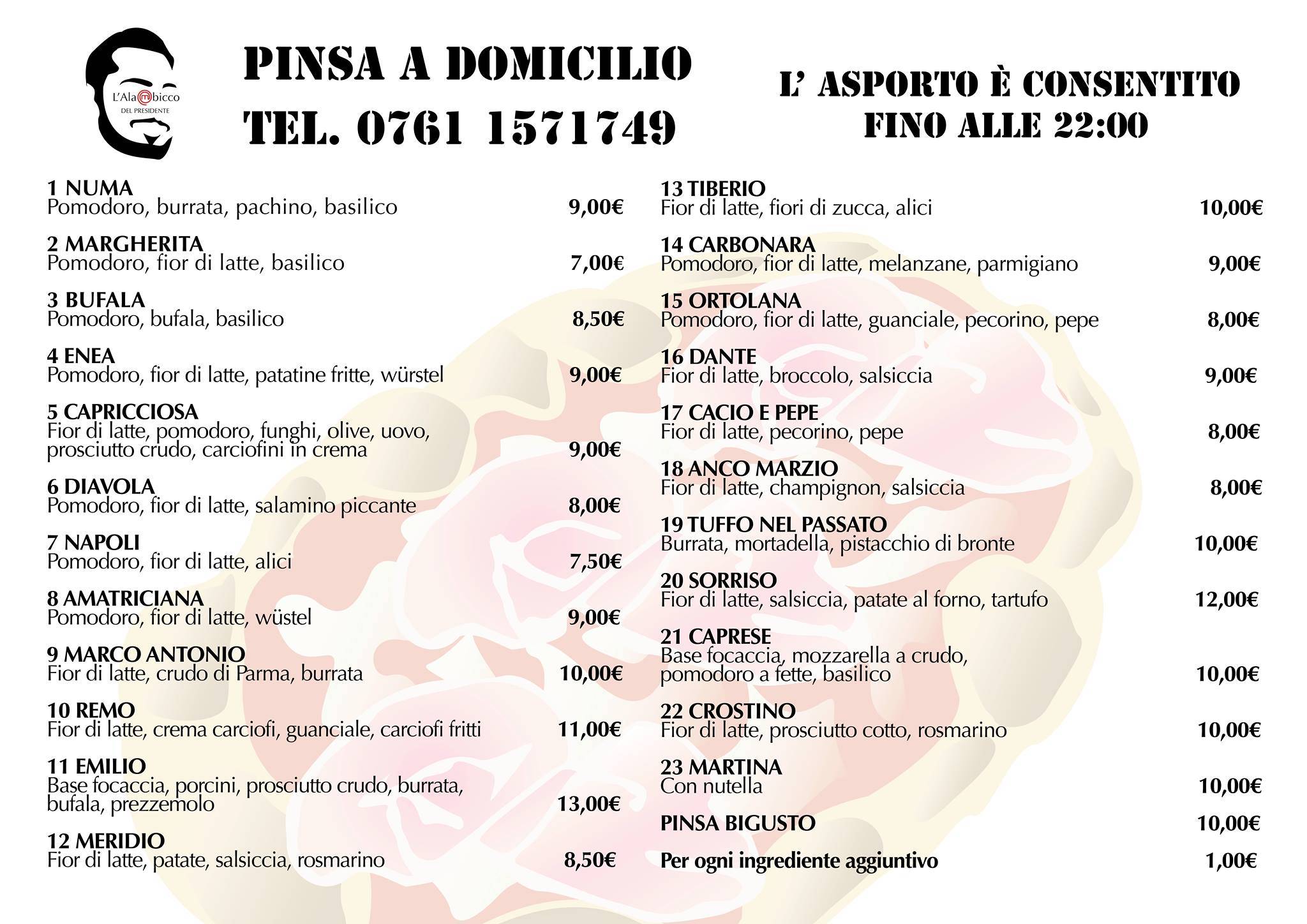 Menu di L'Alambicco del Presidente 