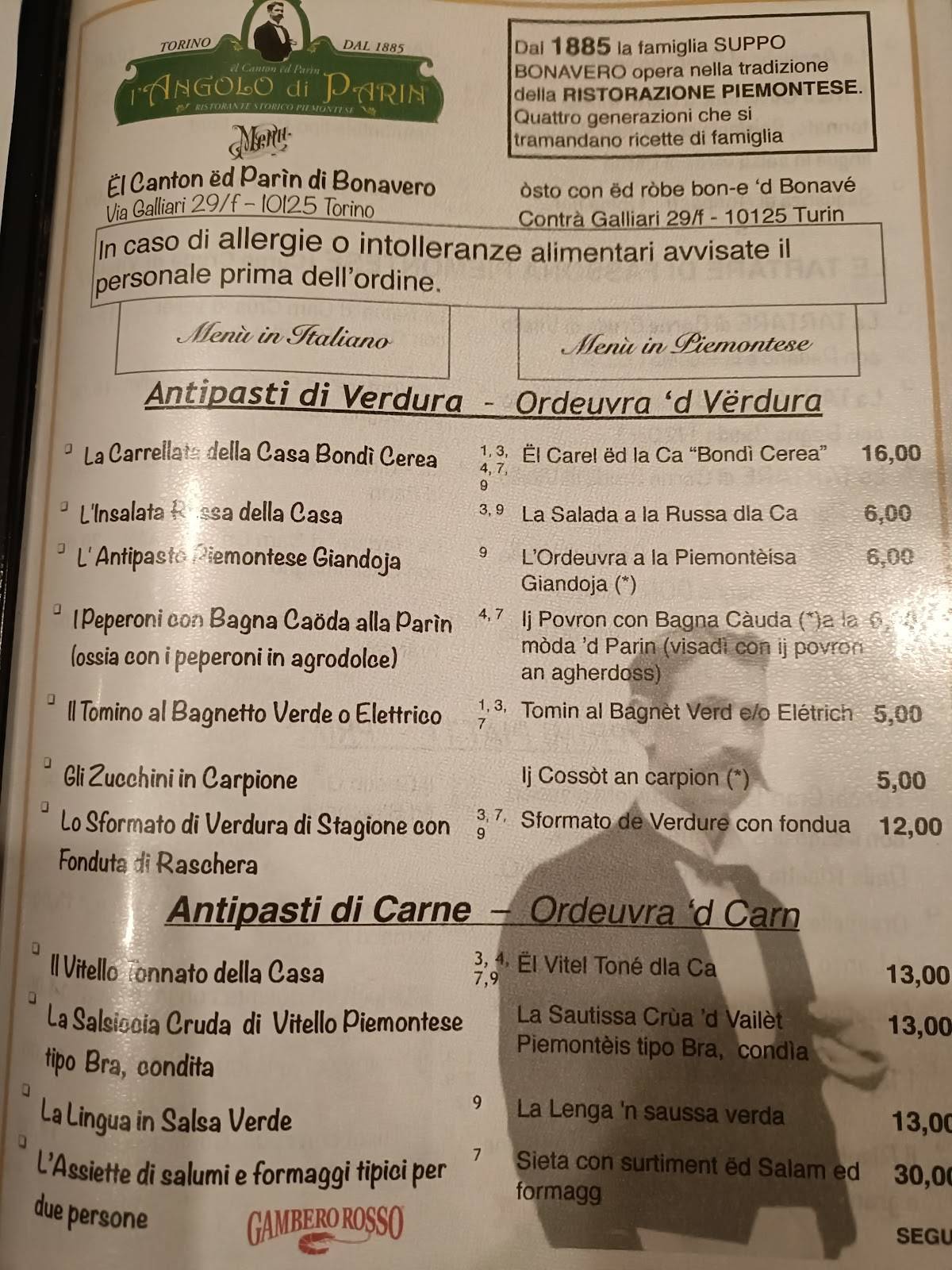 Menu di L'Angolo di Parìn 