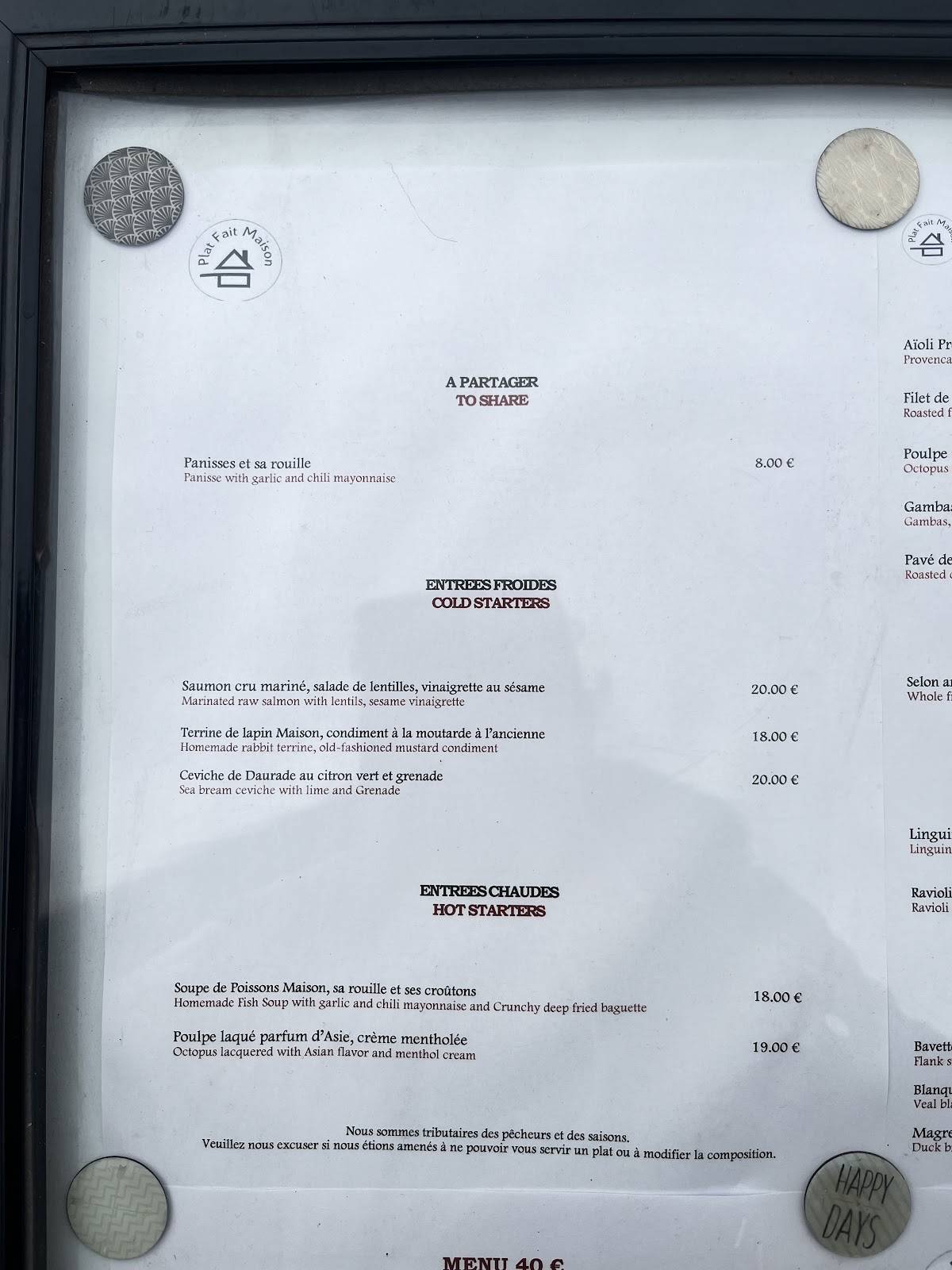 Menu de L'Assiette Provençale