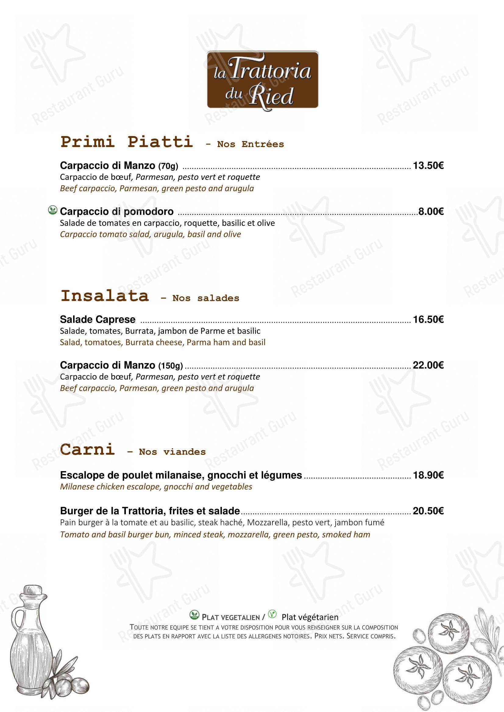 Menu bar pour L'Auberge & Trattoria du Ried dans Erstein