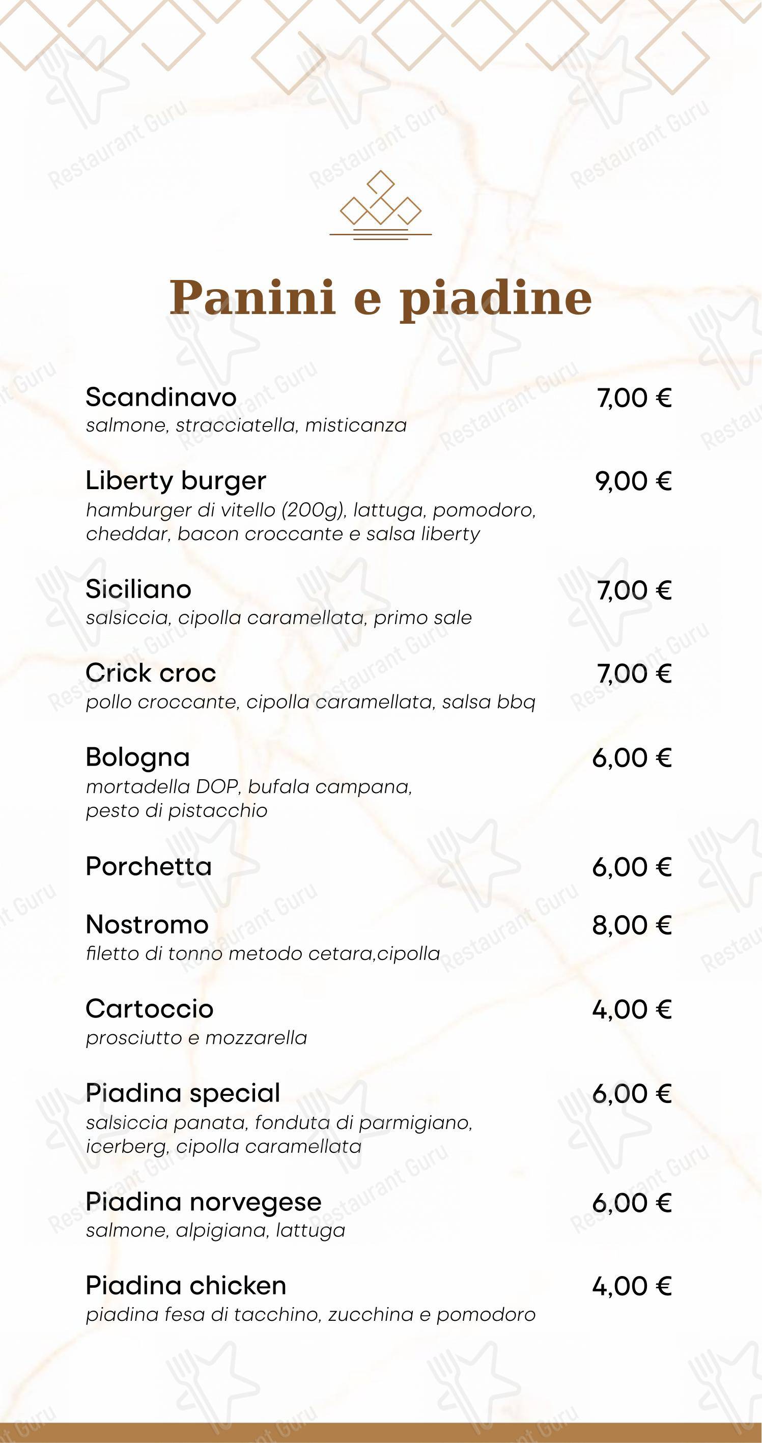 LIBERTY - Bar - Gastronomia - Pizzeria - Pasticceria in Bagheria - Menu
