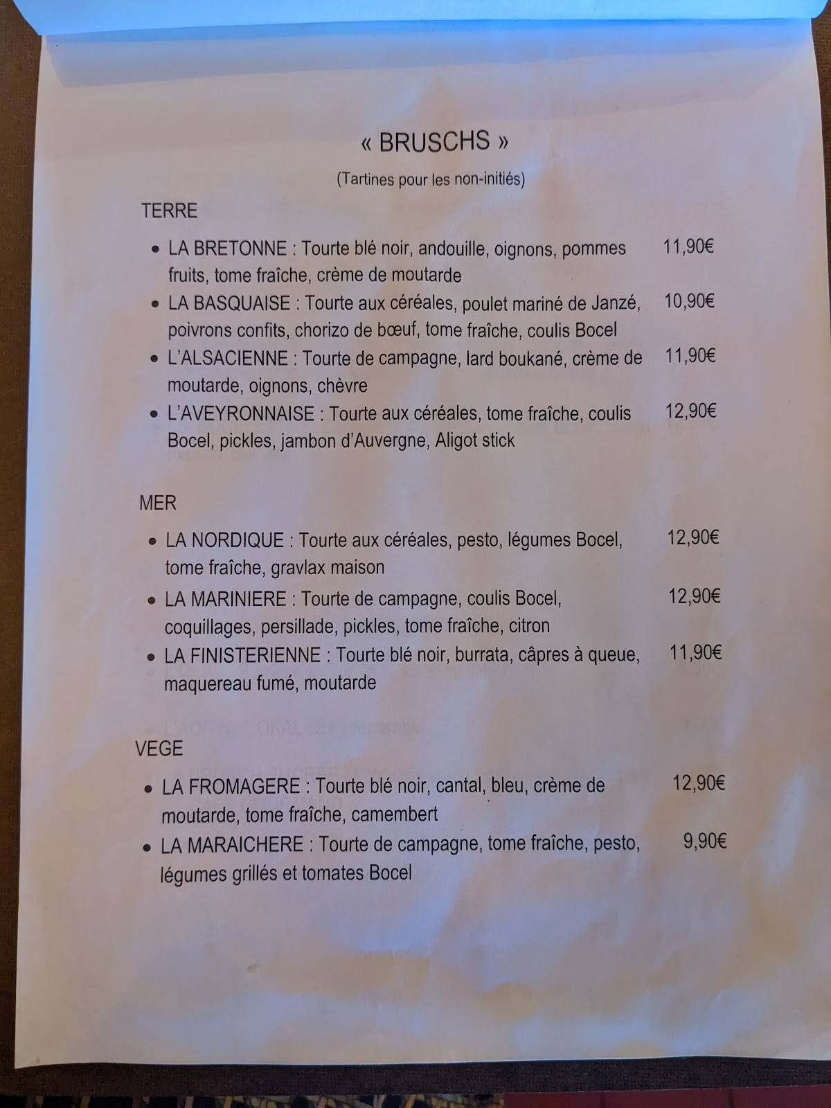 Menu de L'OKAL