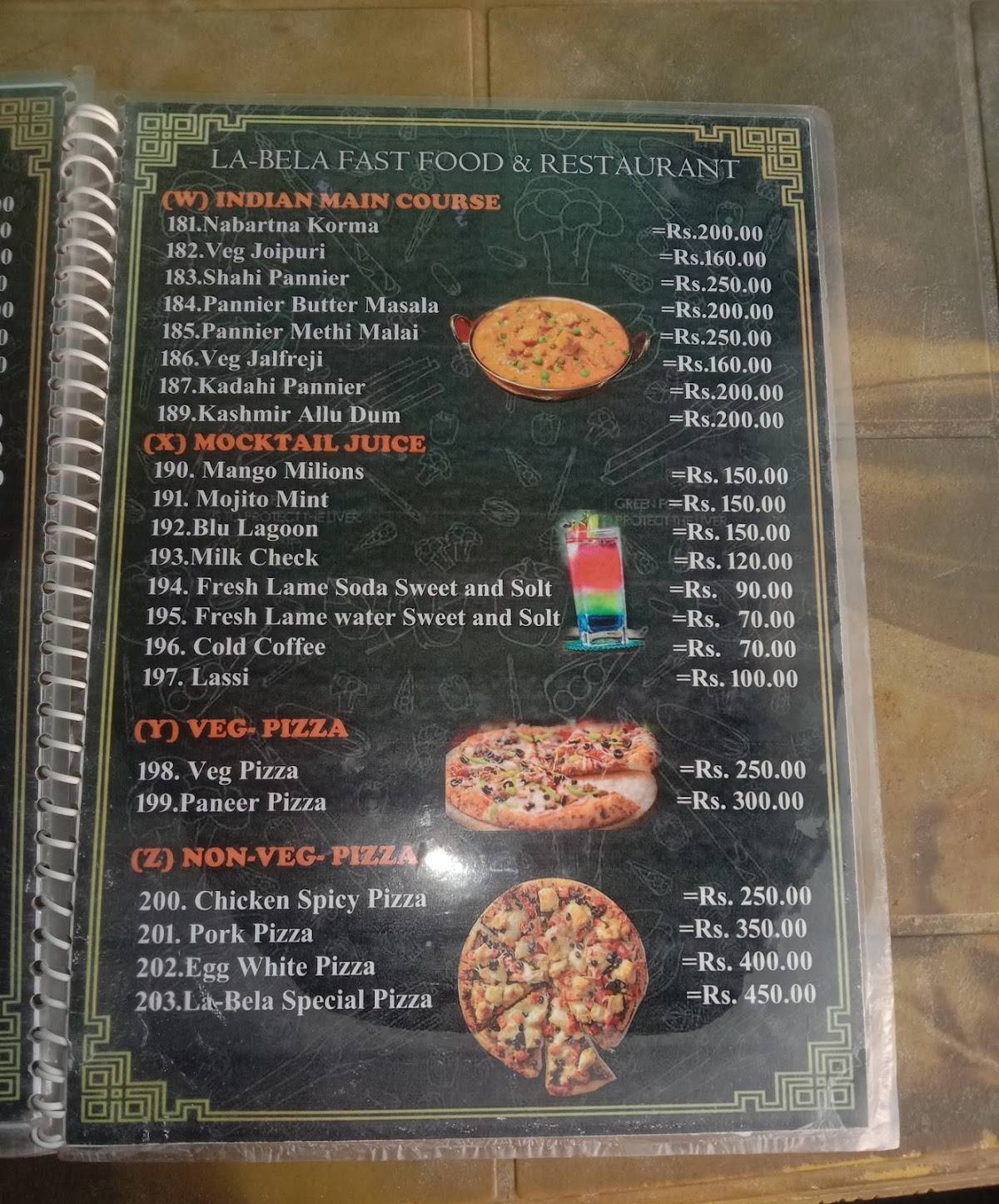 La Bela menu