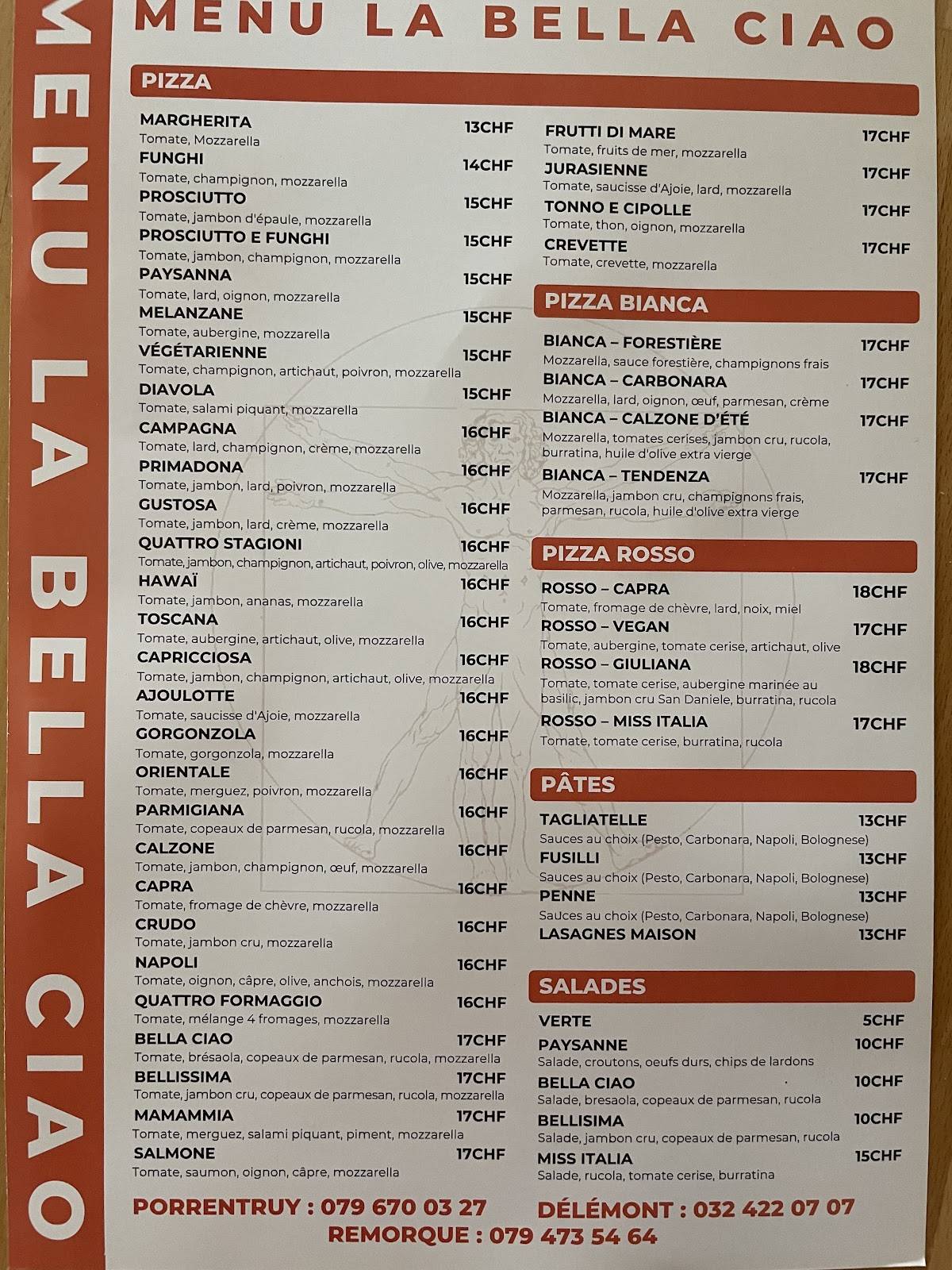 Menu di La Bella Ciao - Porrentruy 