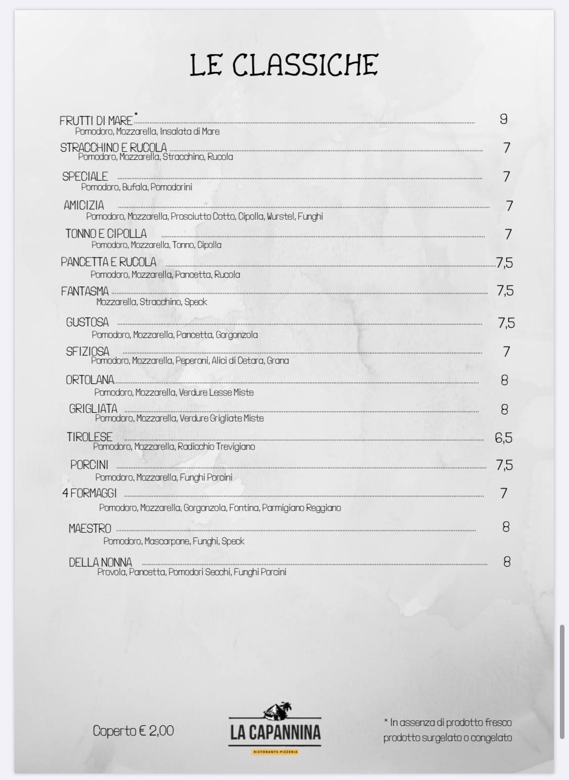 Menu di La Capannina 