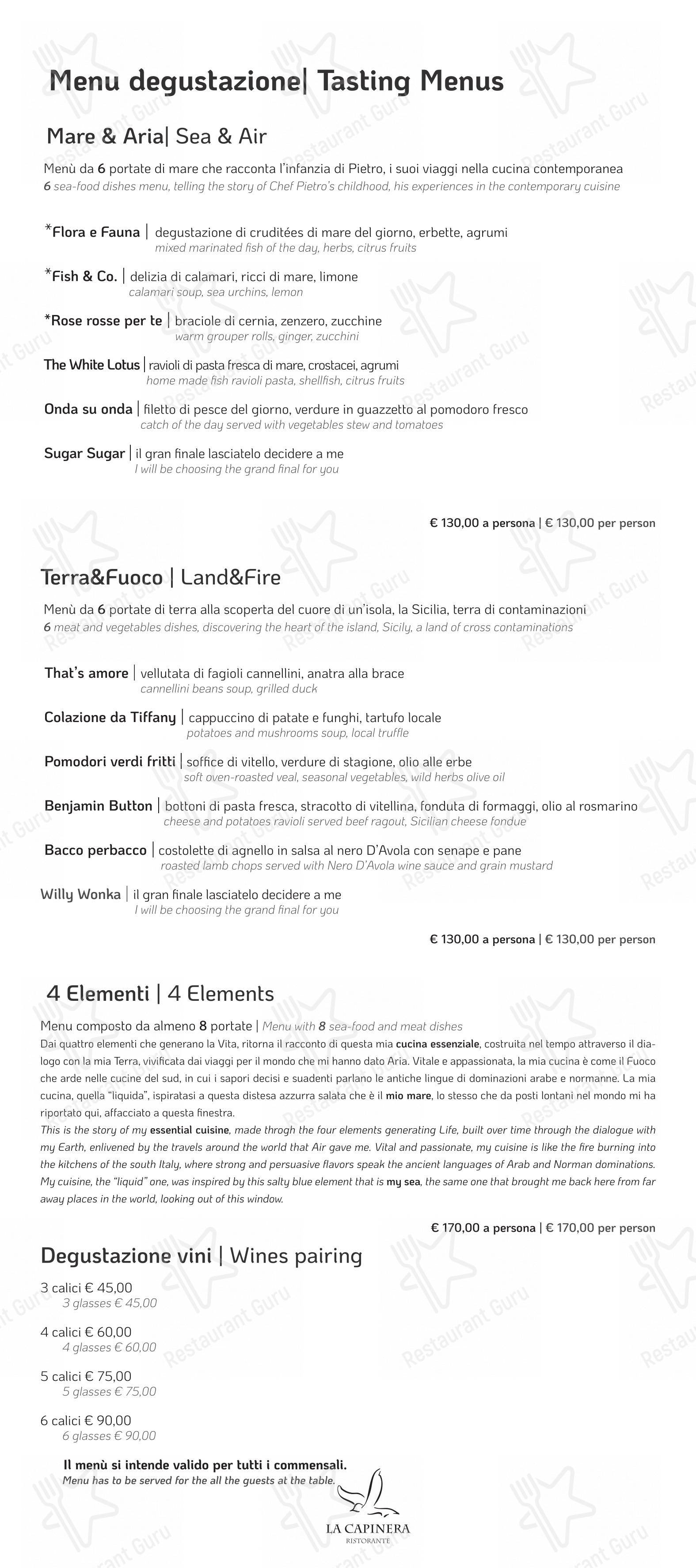 菜单 per La Capinera ristorante