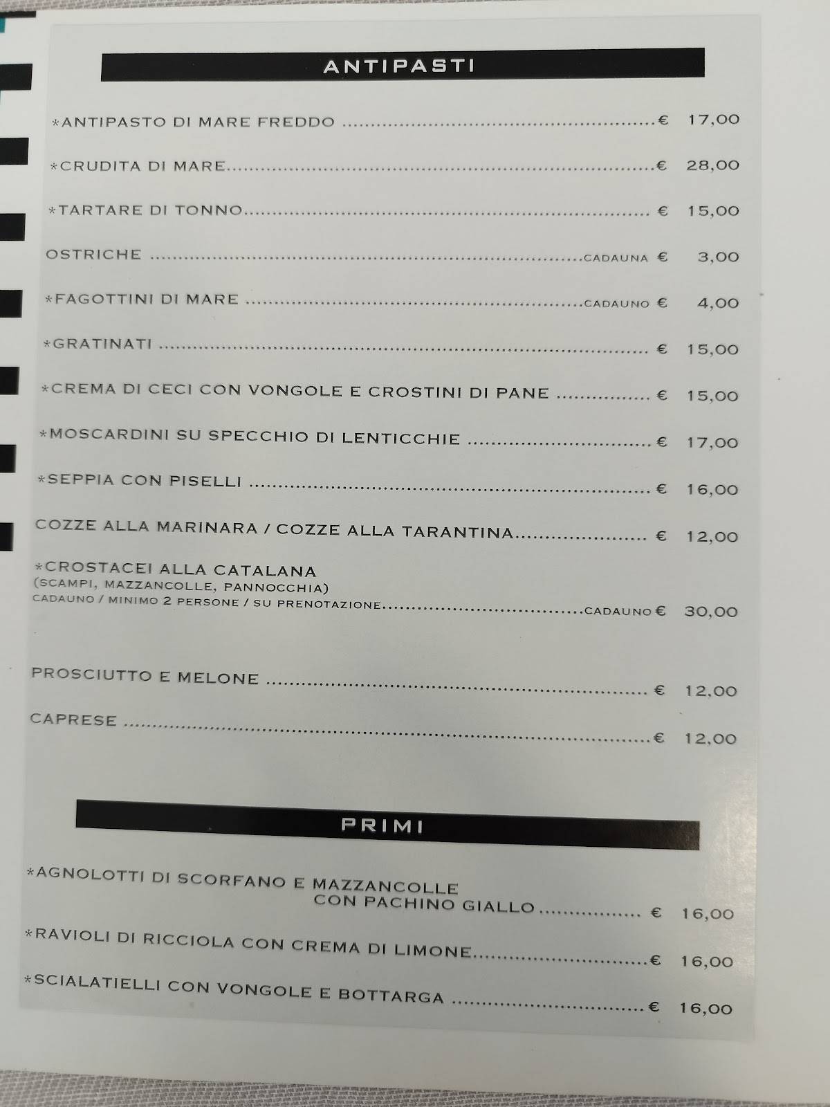 Menu di La Cappa Ristorante e Pizzeria 