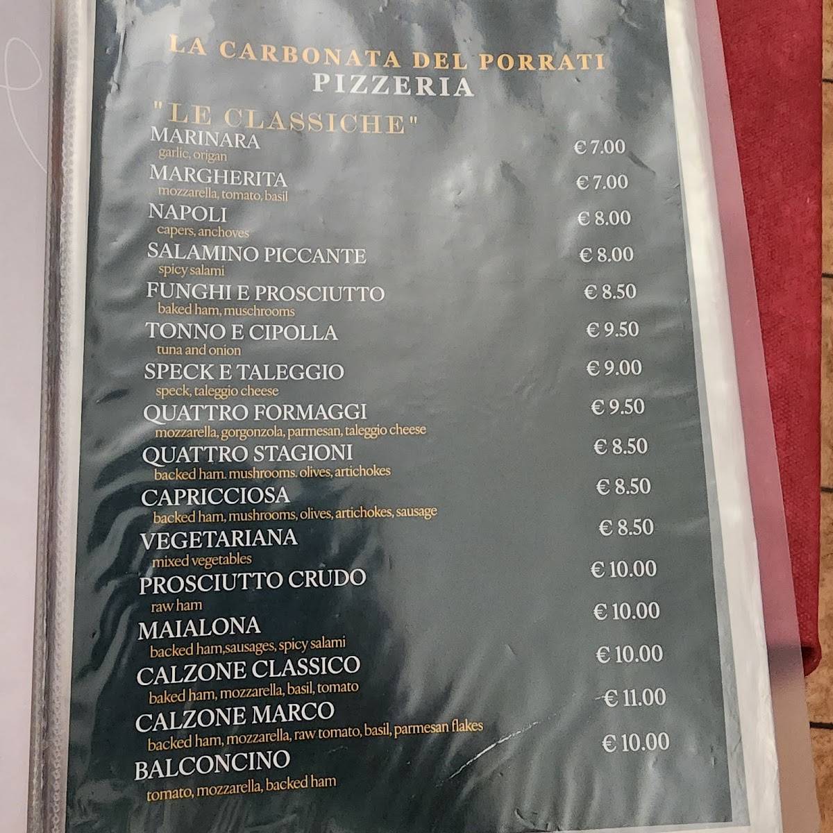 Menu di La Carbonata Del Porrati 