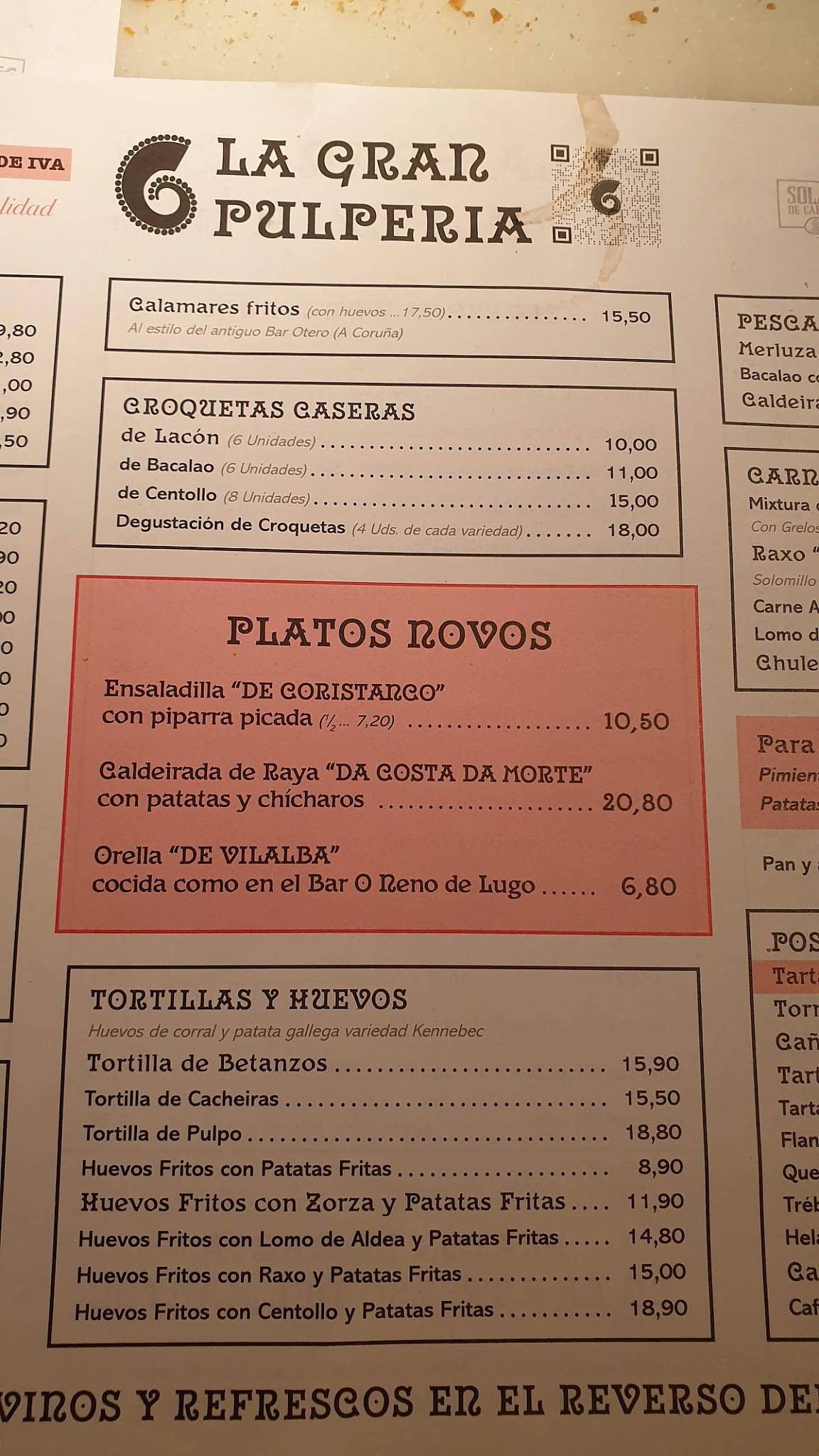 Carta Del Restaurante La Gran Pulpería Madrid Av Del Machupichu