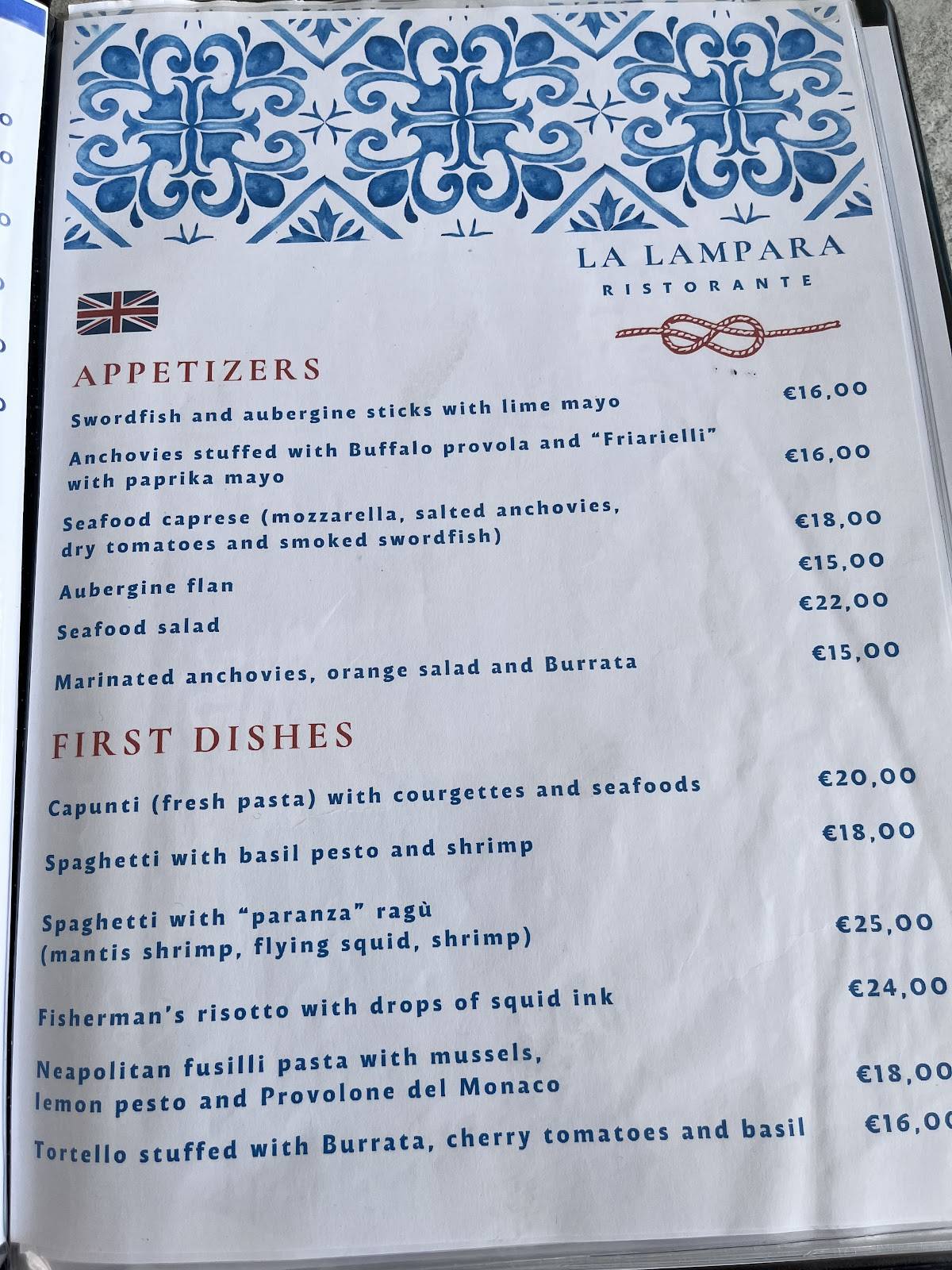 Menu di La Lampara 
