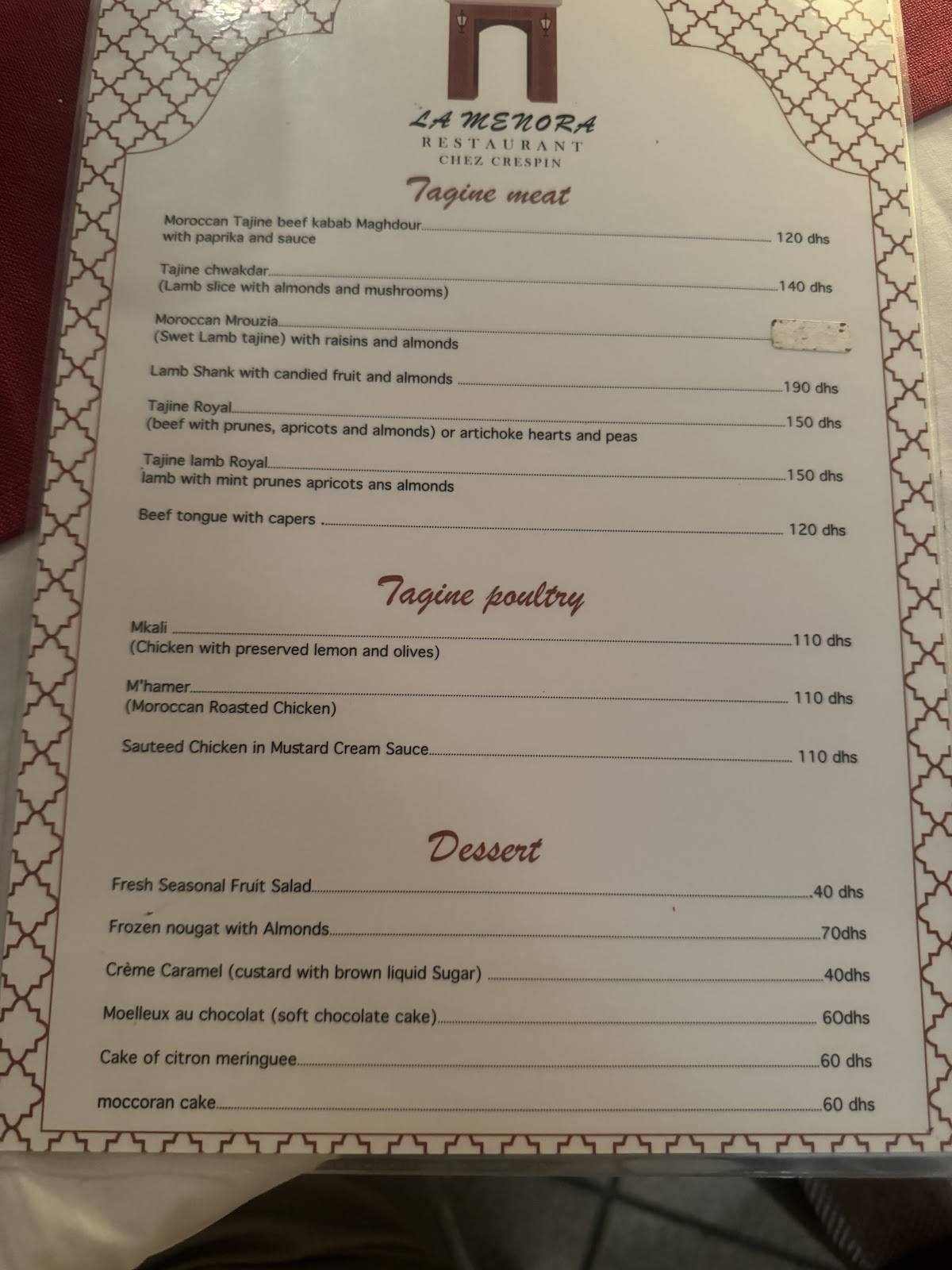 Menu de La Menora
