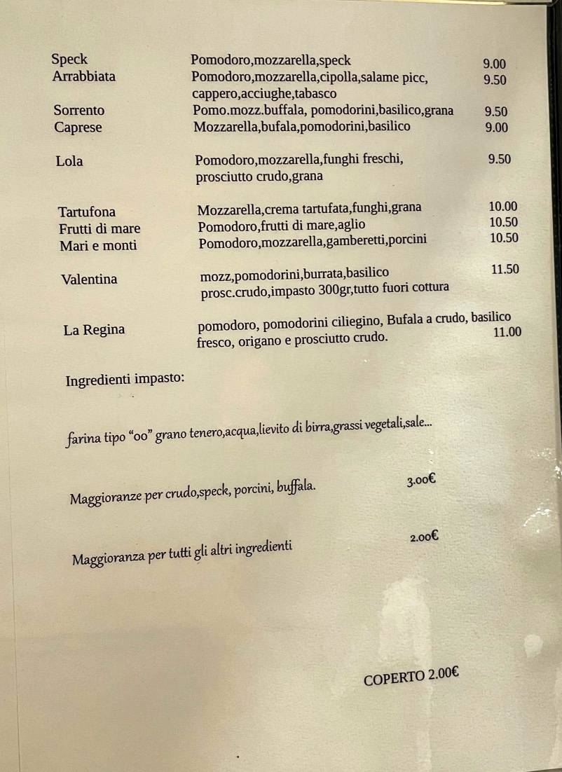 Menu di Ristorante Pizzeria La Mi Cà 