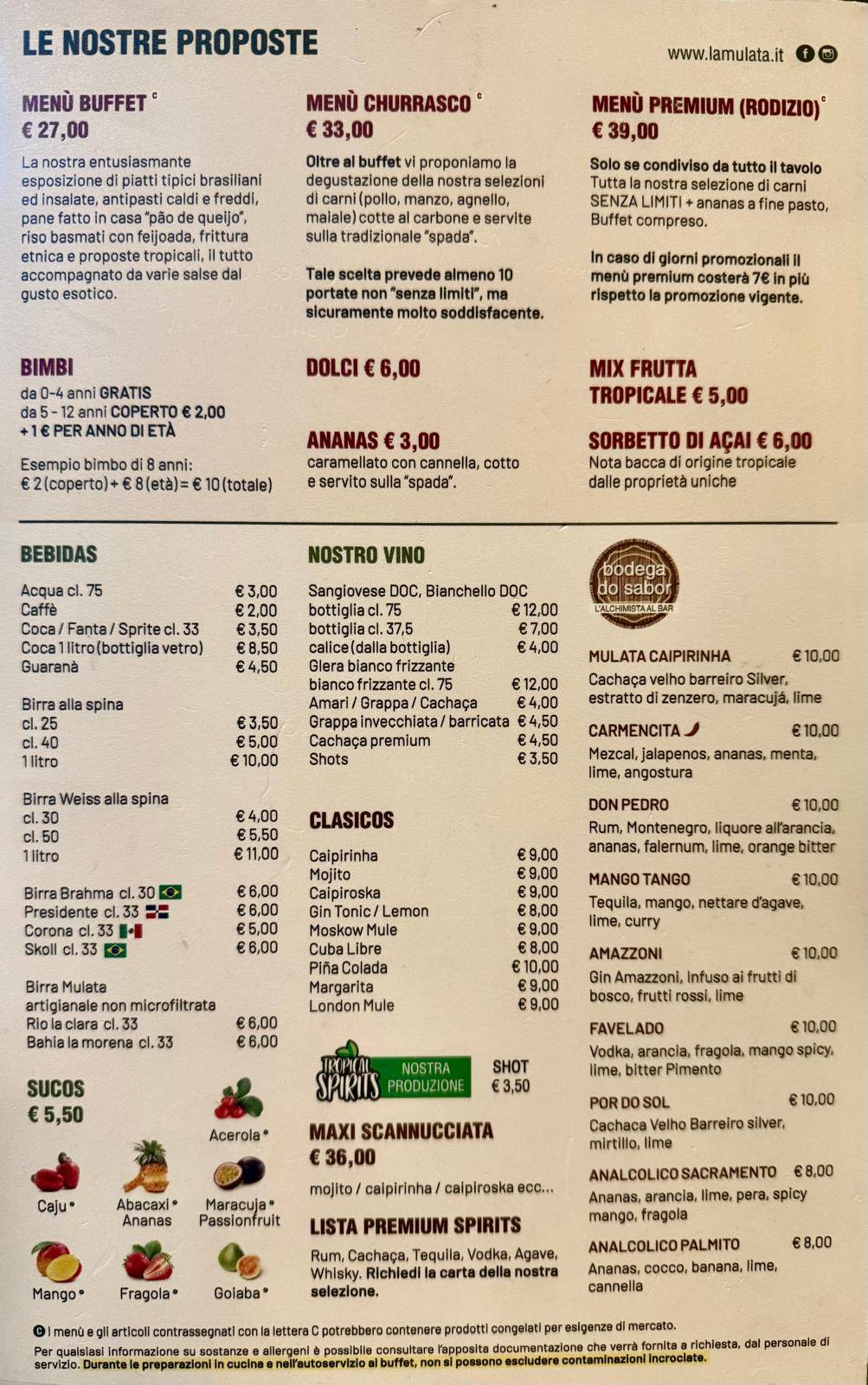 Menu di La Mulata Padova 