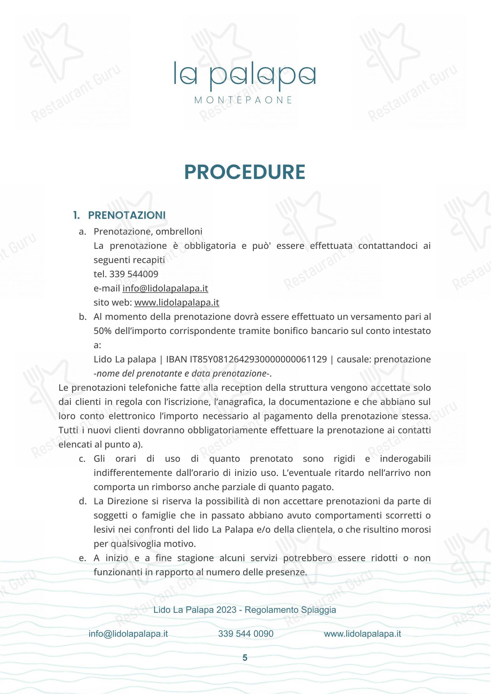 Menu per La Palapa in Montepaone Lido