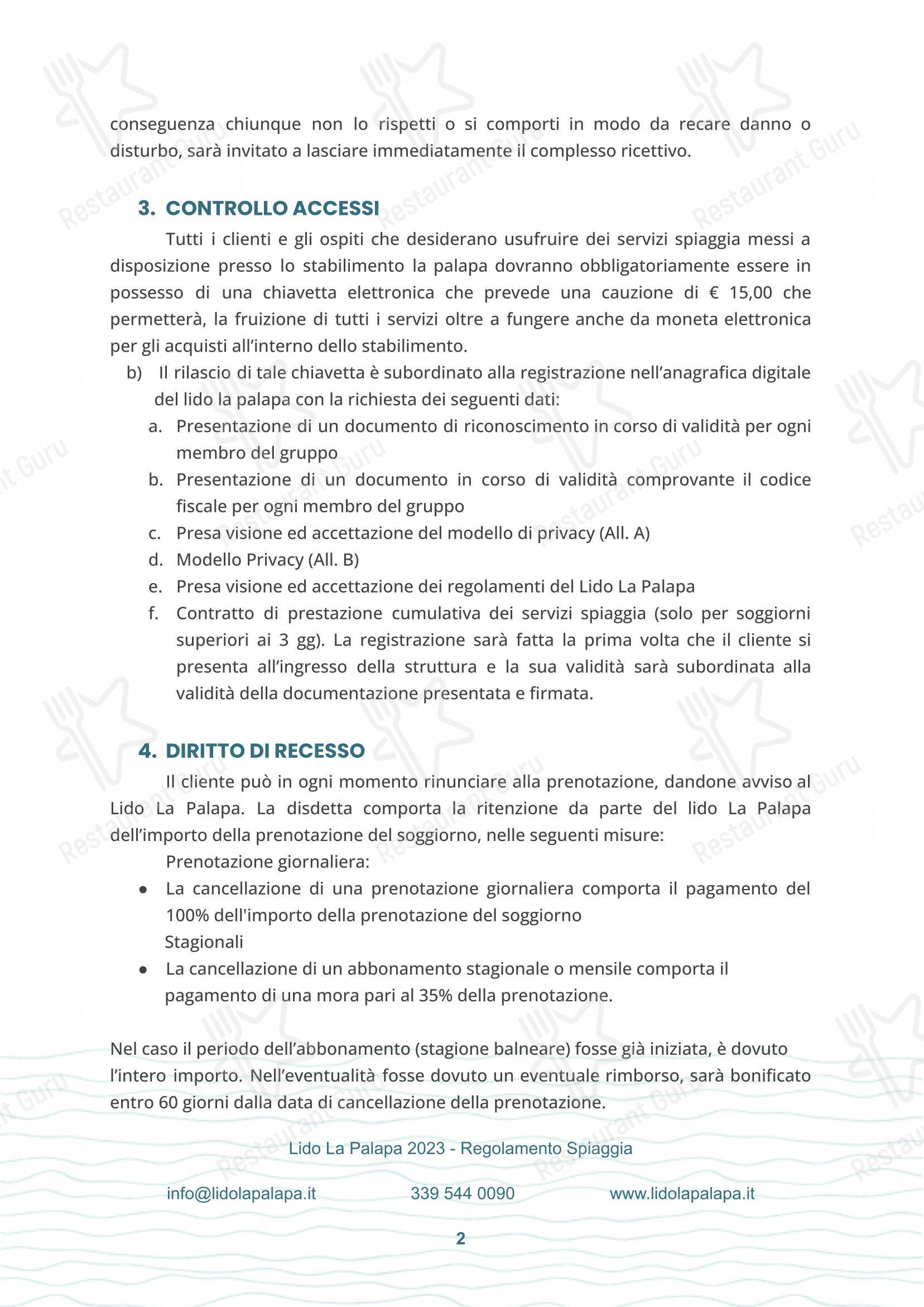 La Palapa in Montepaone Lido - Menu