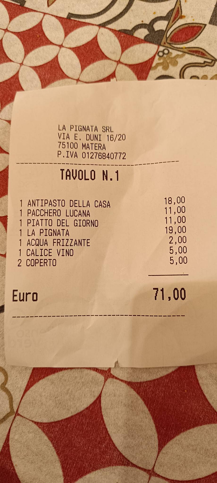 Menu di La Pignata 