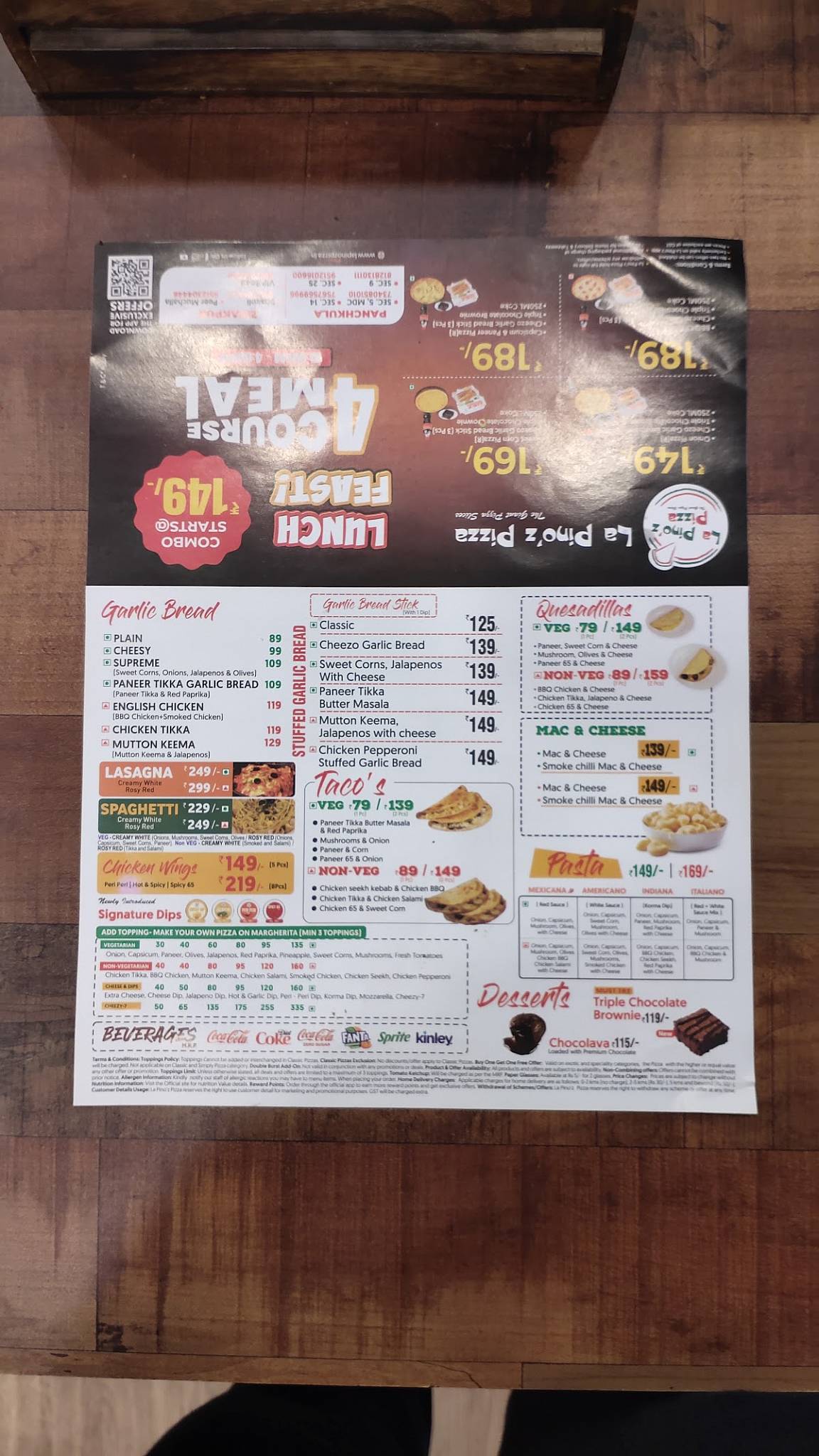 La Pino'z Pizza, Dhakoli menu