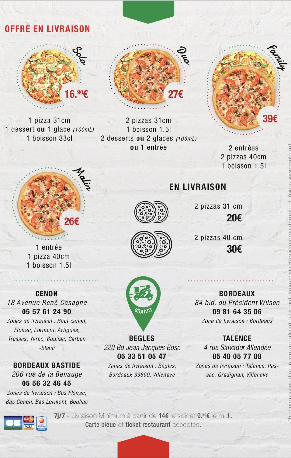 Menu de La Roma Pizza Talence