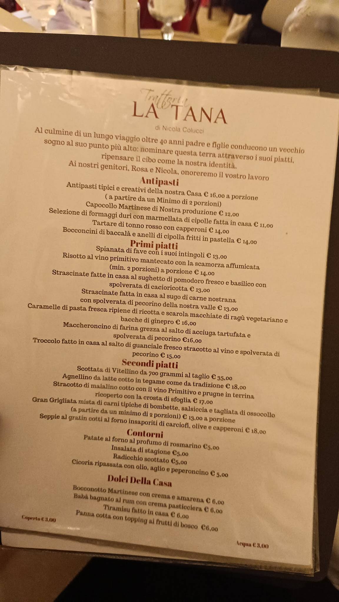 Menu di La Tana 
