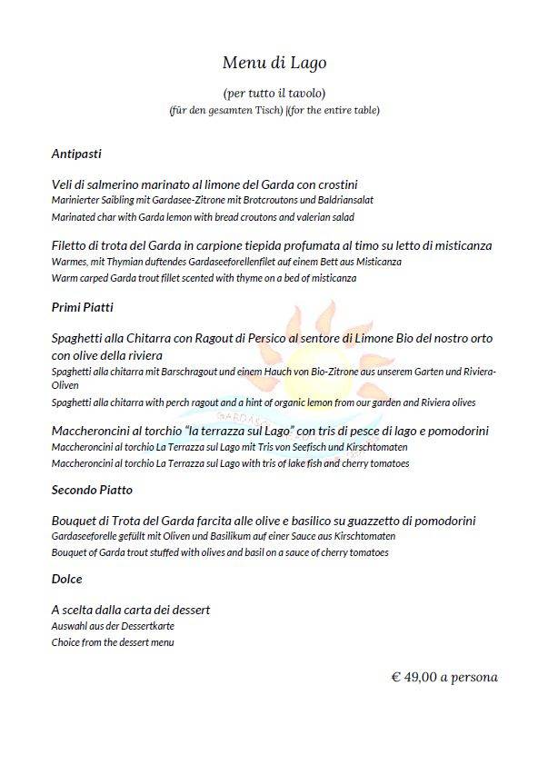Menu di La Terrazza sul Lago 