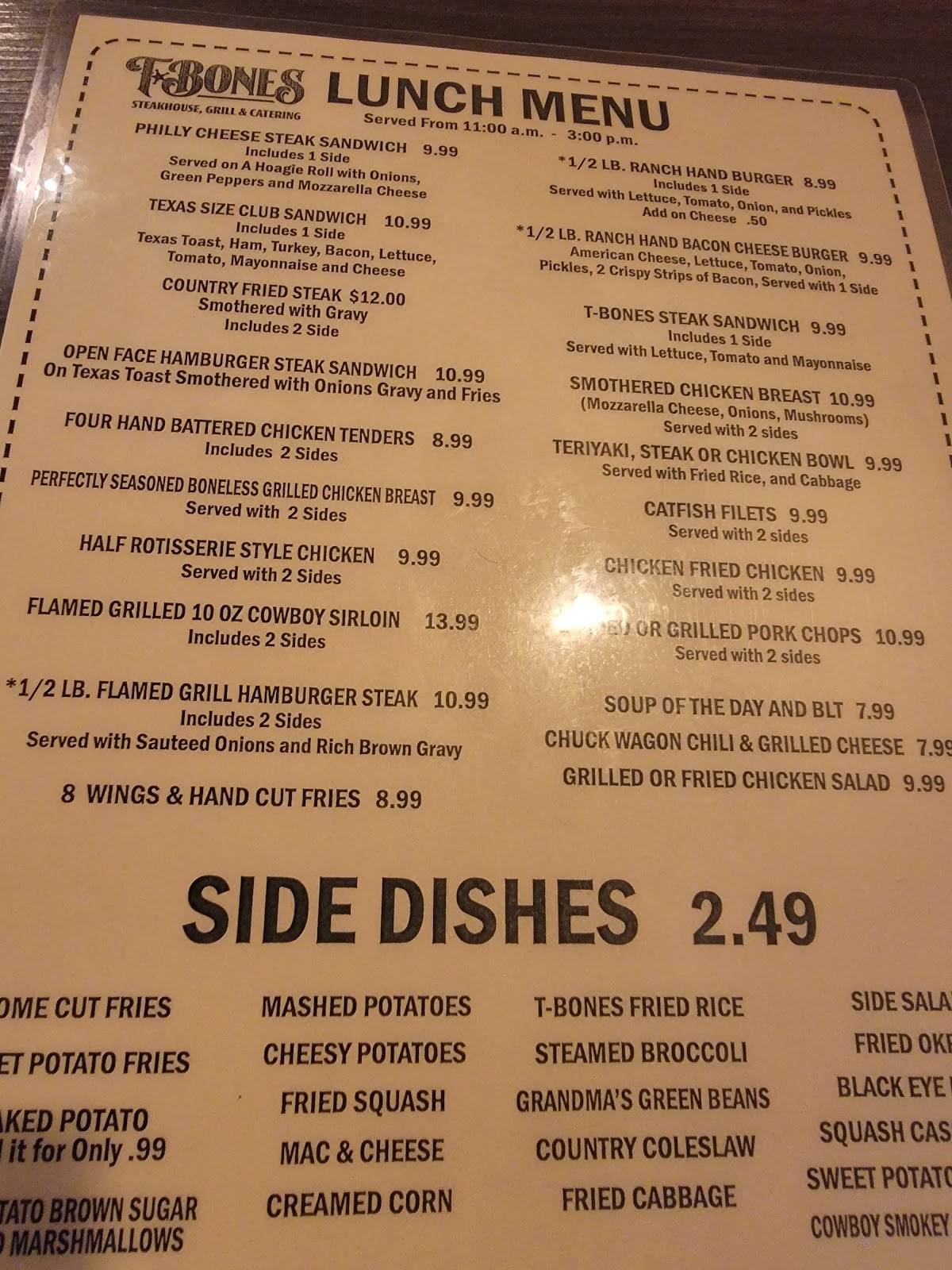 Menu at TBones Steakhouse and Grill, Phenix City
