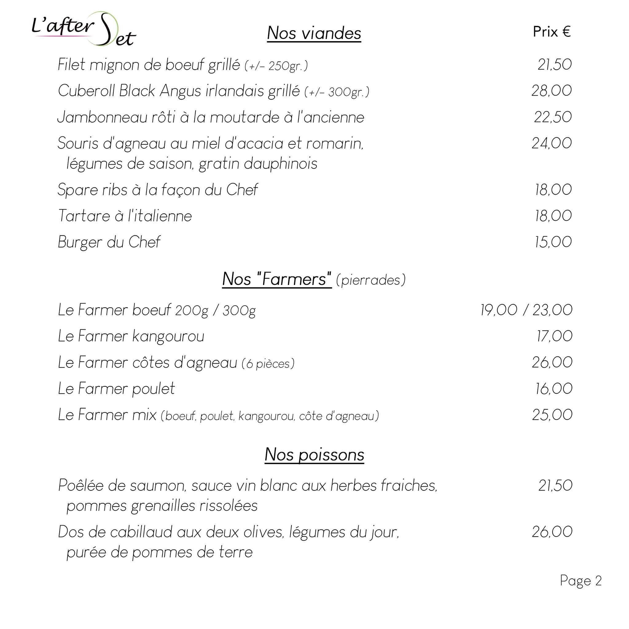 Menu de L'after Set
