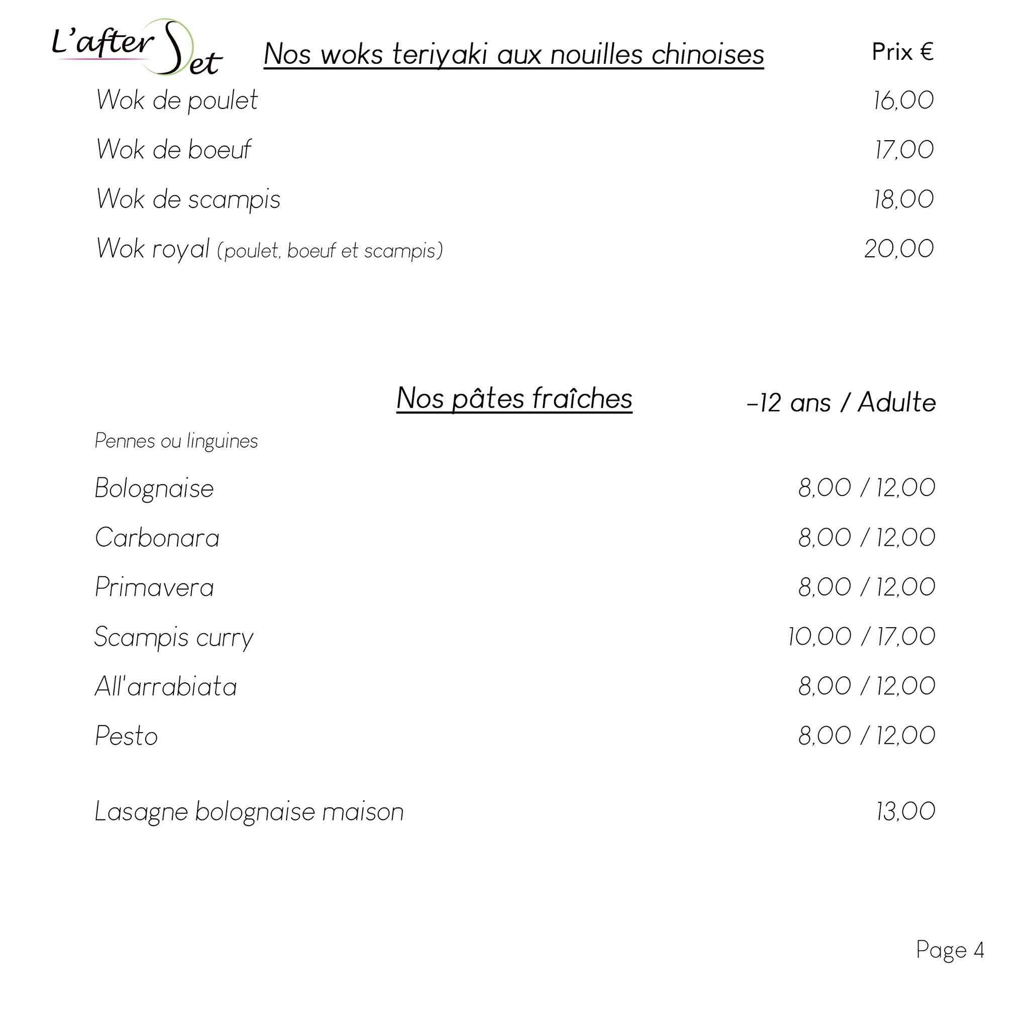 Menu de L'after Set