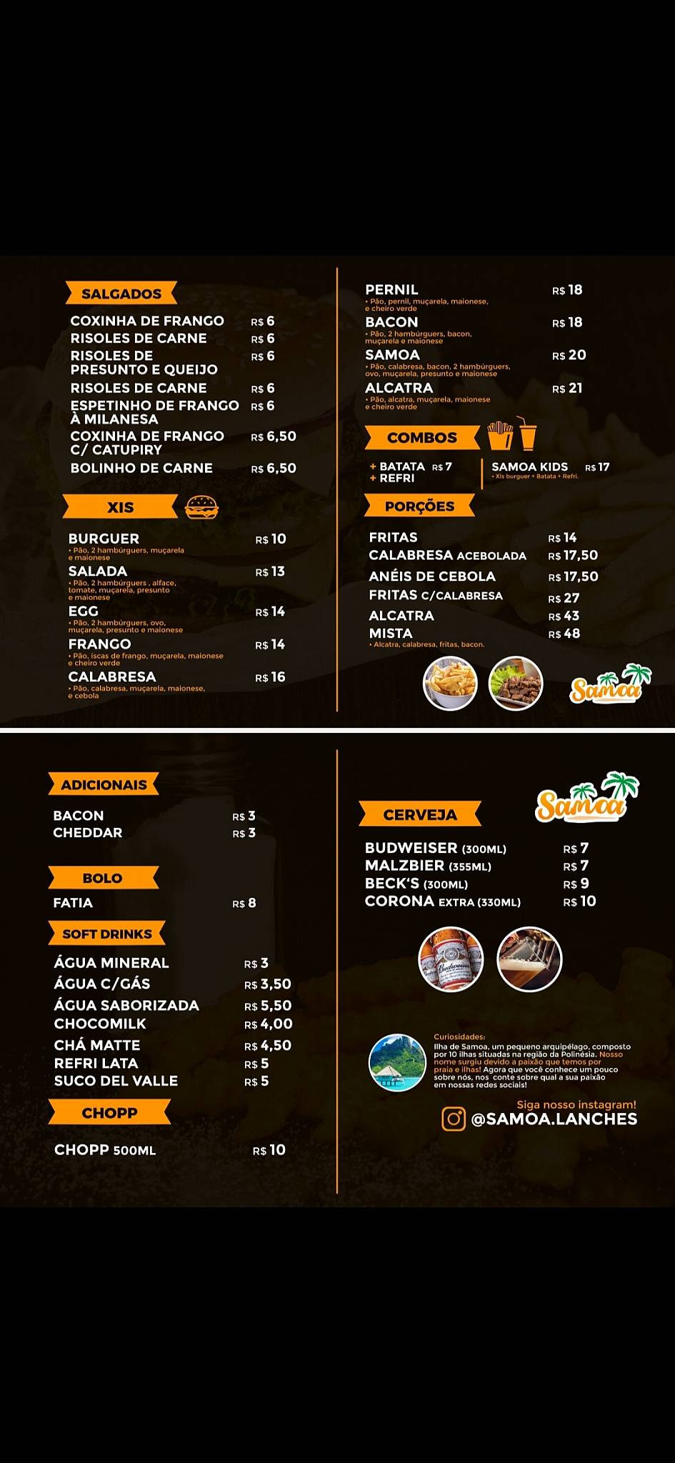 Lanches cardápio