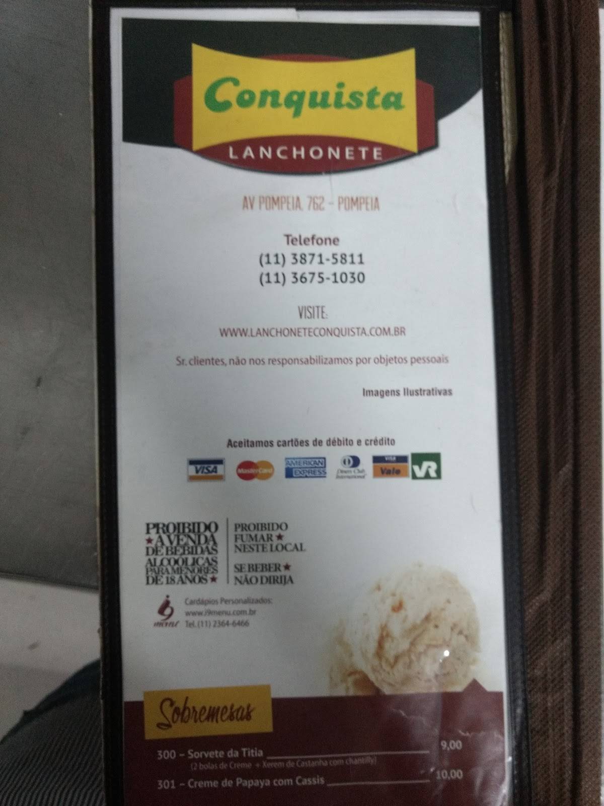 Lanchonete Conquista cardápio