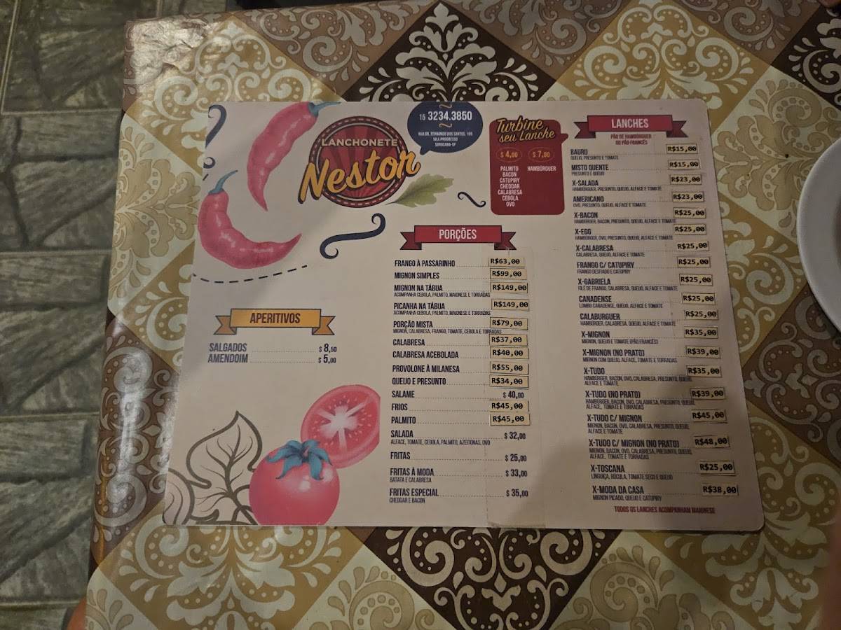 Lanchonete Nestor cardápio