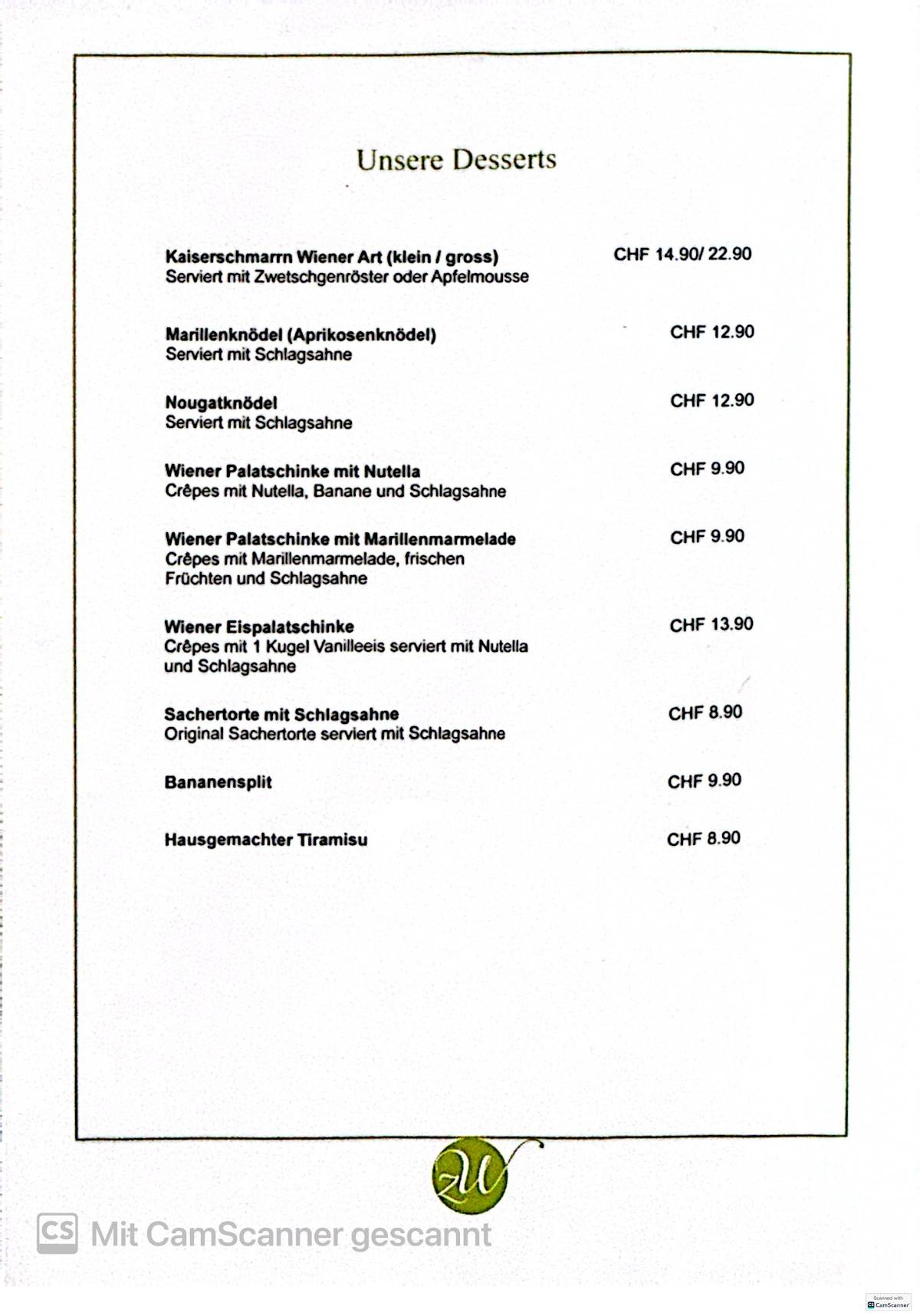 Menu di Zum Wiener Restaurant 