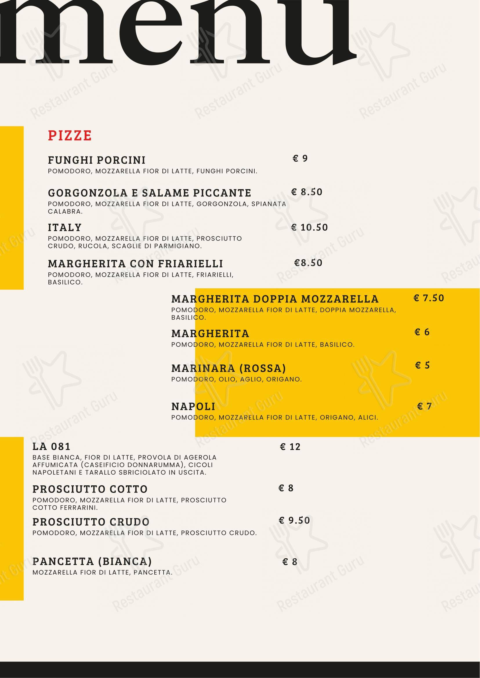 Menu per L'angolo di Vince in Modena