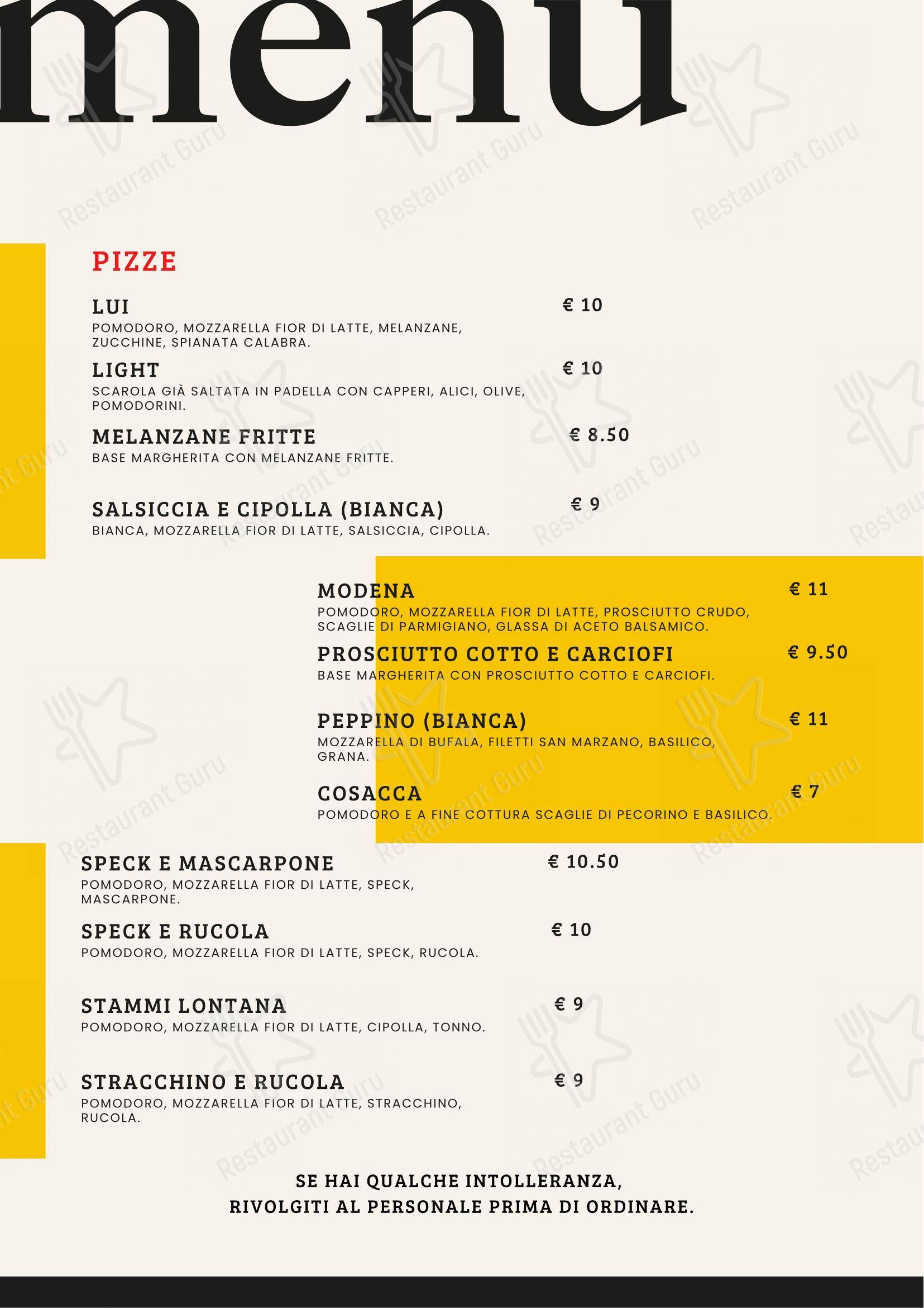 Menu per L'angolo di Vince ristorante