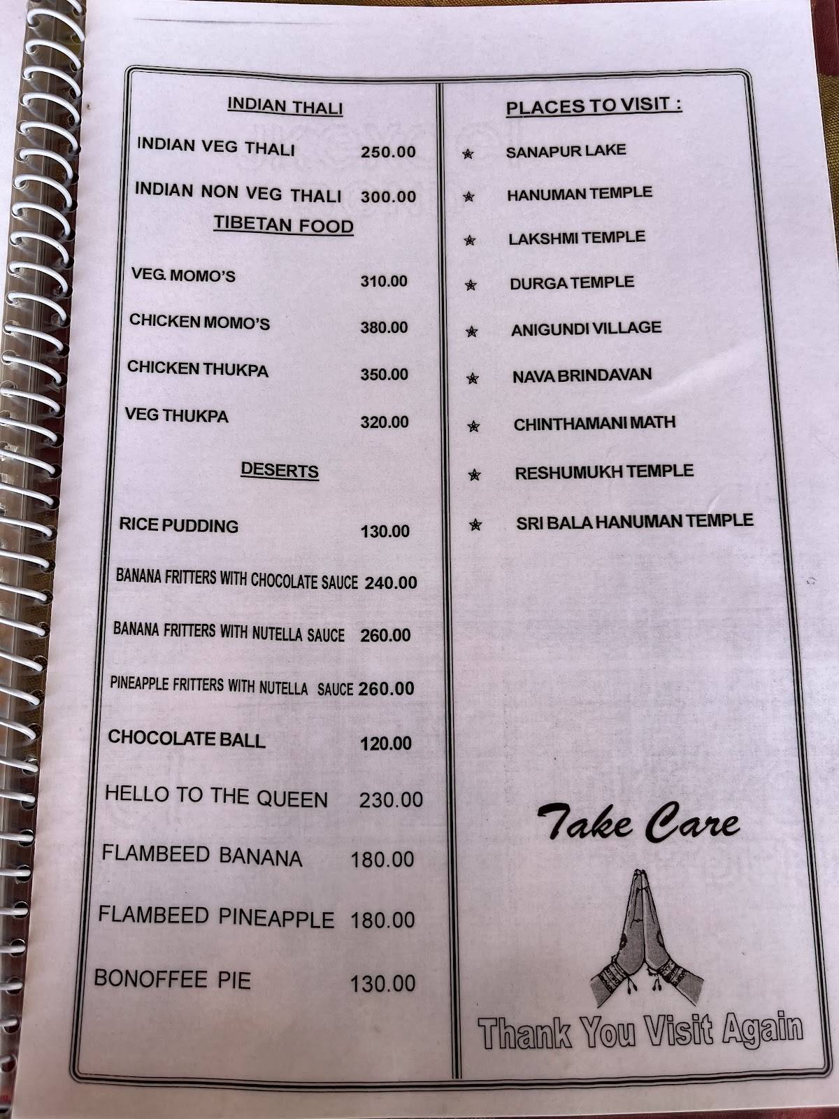 Laughing Buddha Restaurant Hampi menu